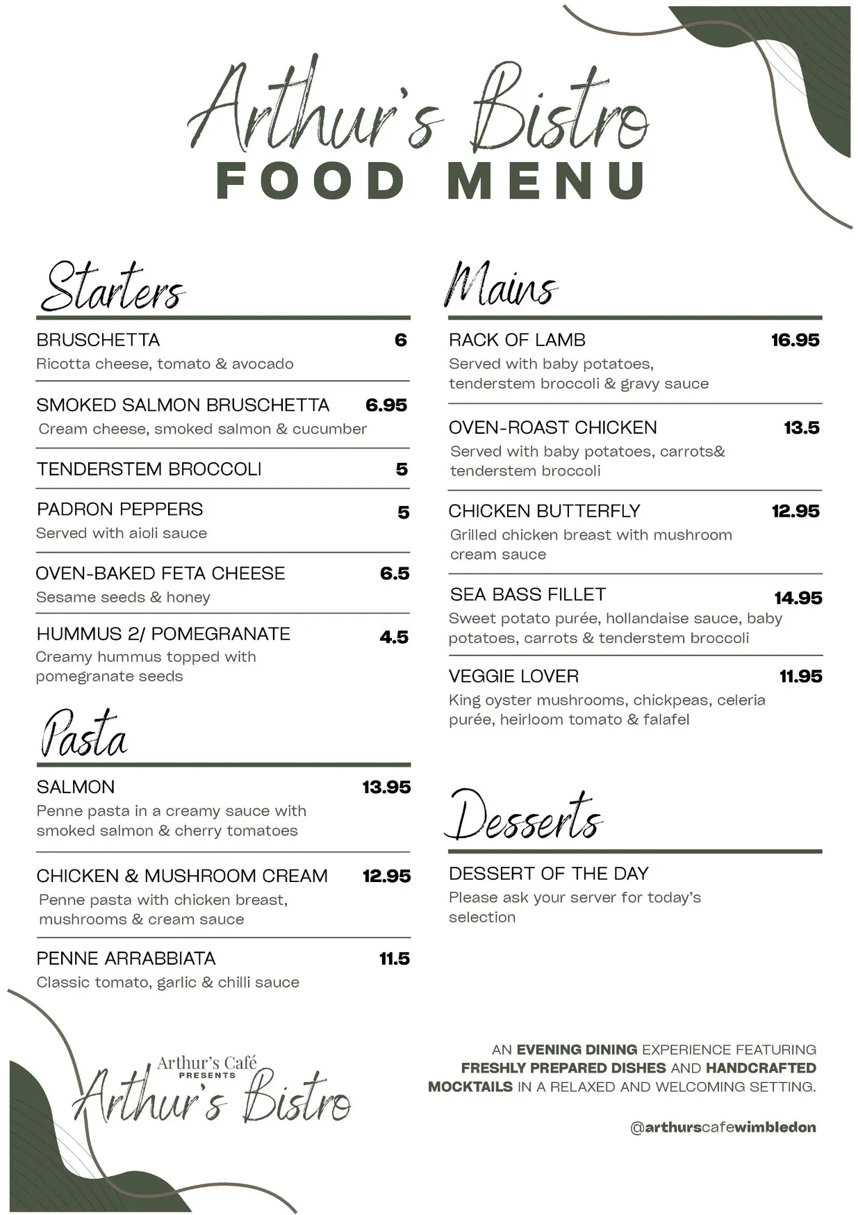 Arthur's Cafe and Bistro menu, page 2