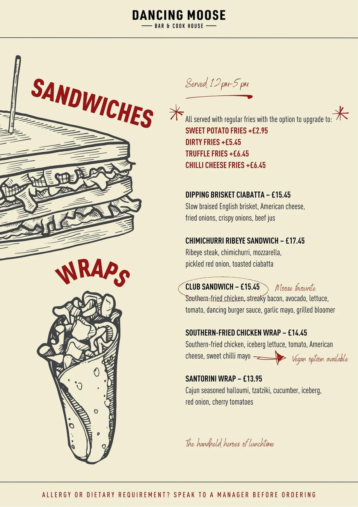 The Dancing Moose menu, page 2