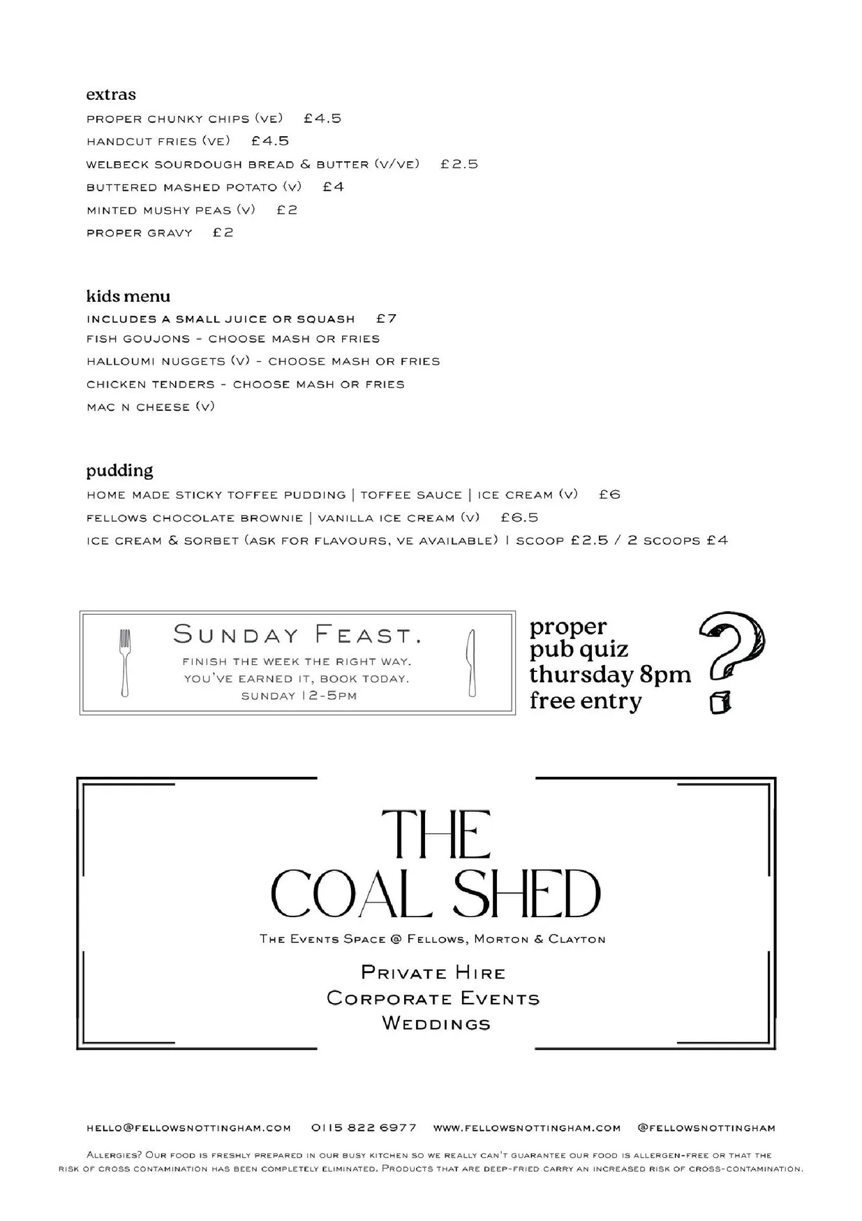 Fellows, Morton & Clayton menu, page 2