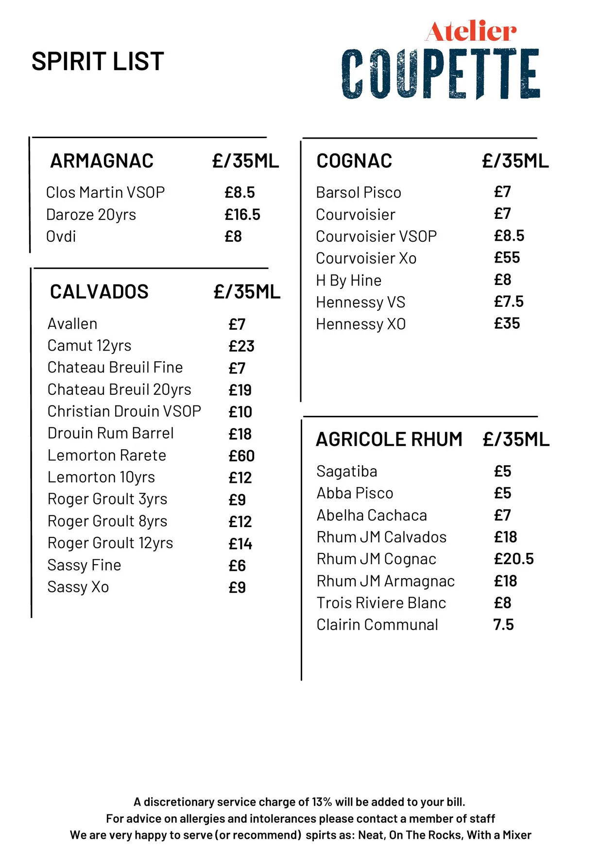 Atelier Coupette menu, page 3