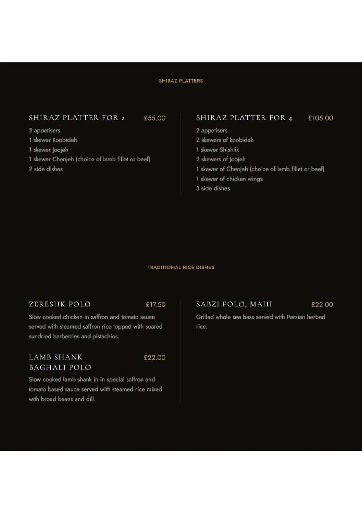Shiraz Persian Dining menu, page 2