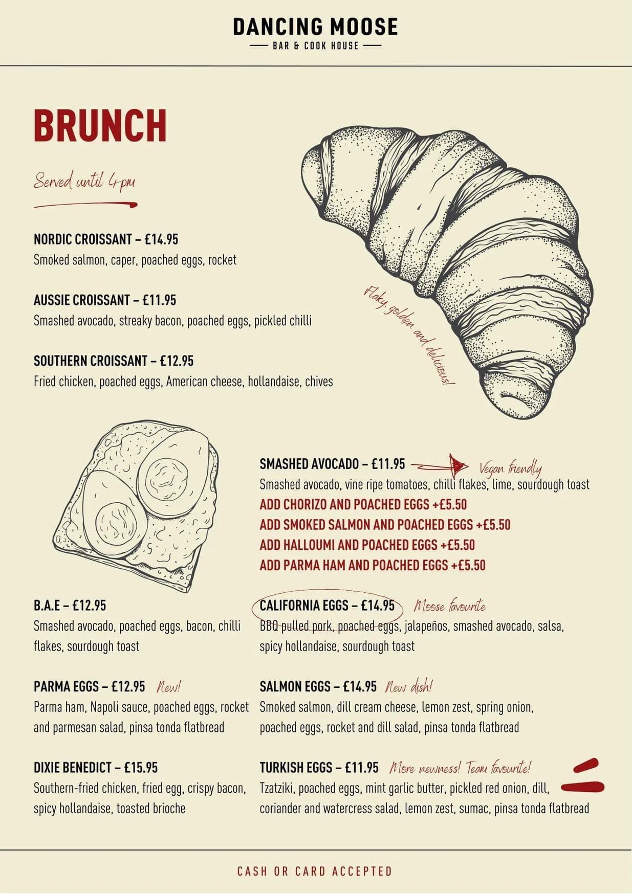 The Dancing Moose menu, page 1