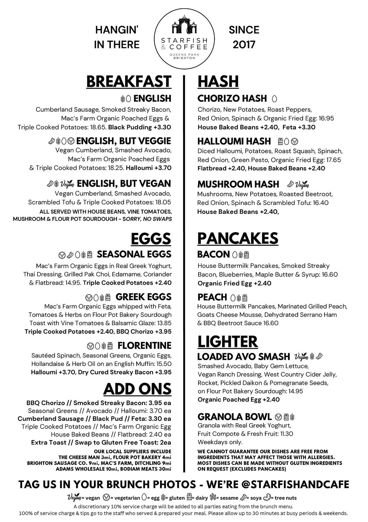 Starfish & Coffee menu, page 1