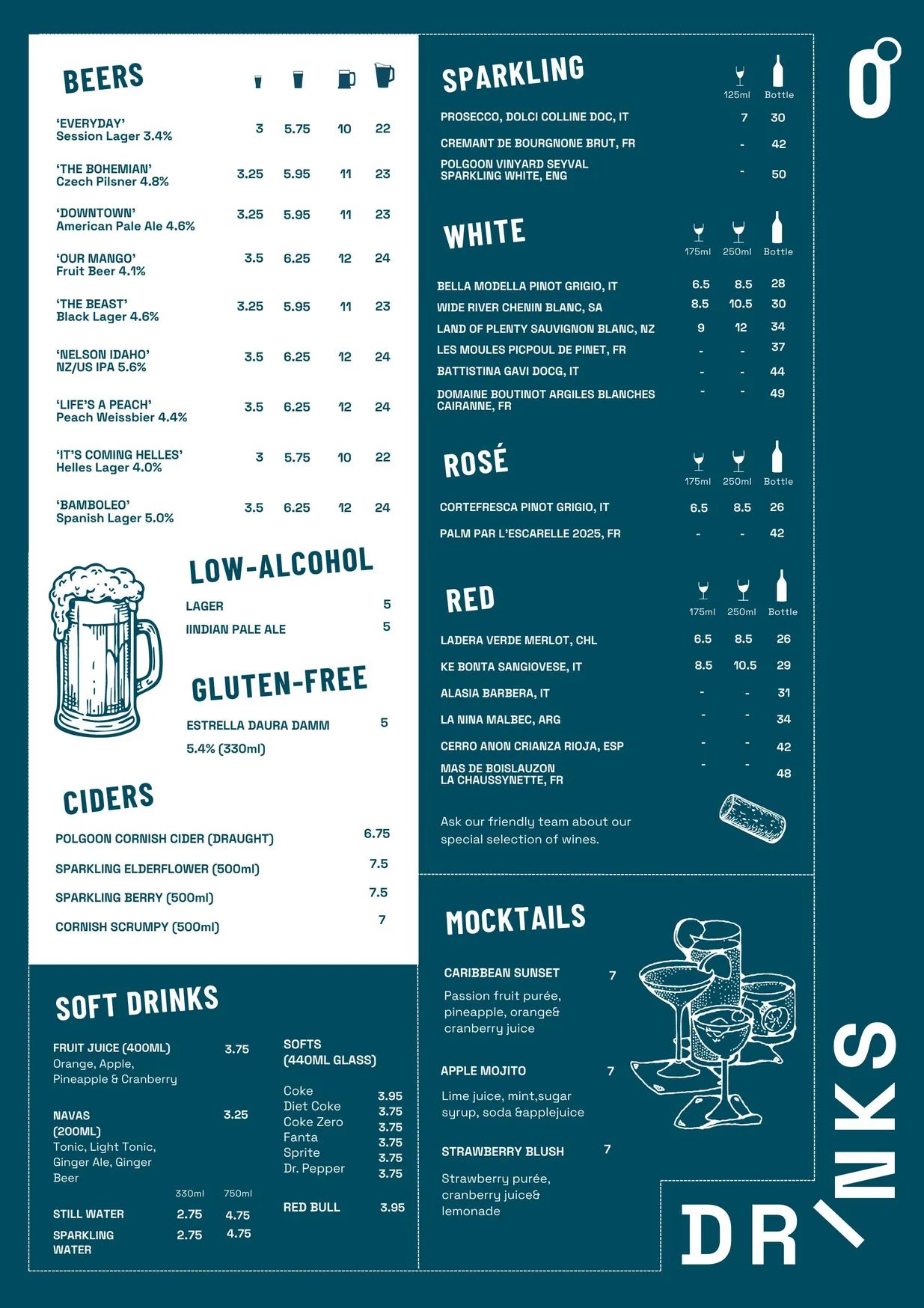 Zero Degrees menu, page 3