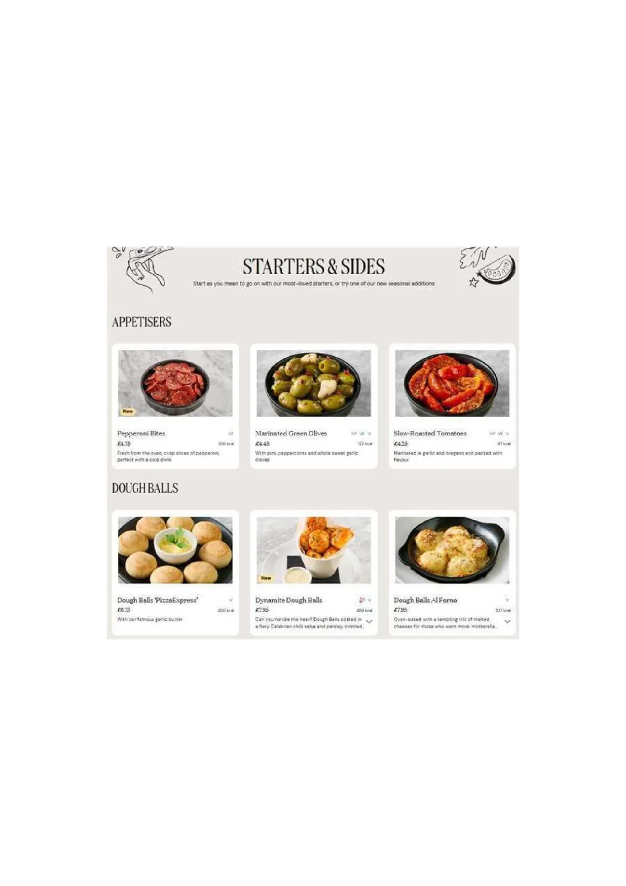 PizzaExpress menu, page 1