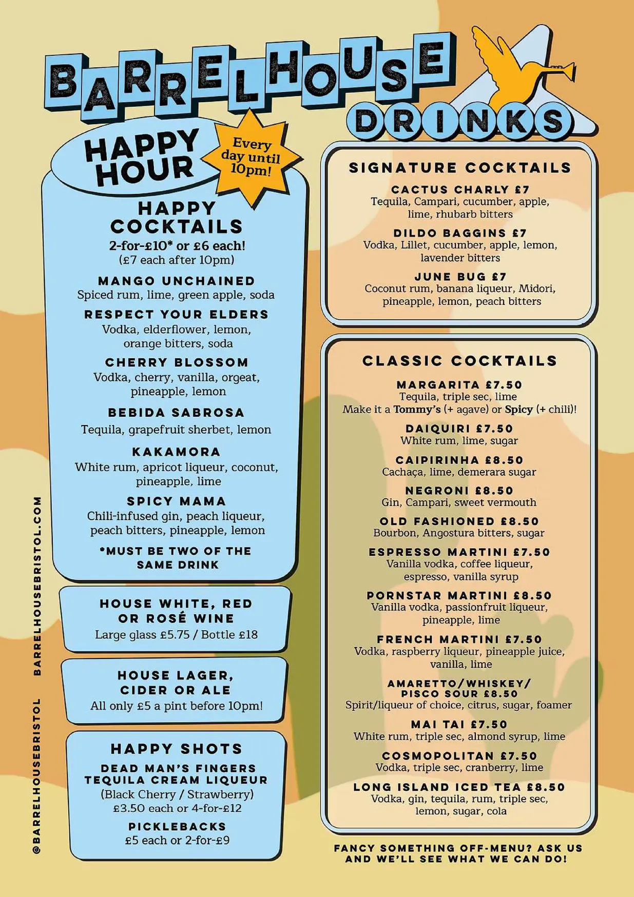 Barrelhouse menu, page 2