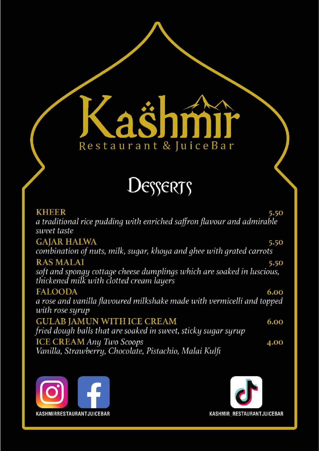 Kashmir menu, page 8