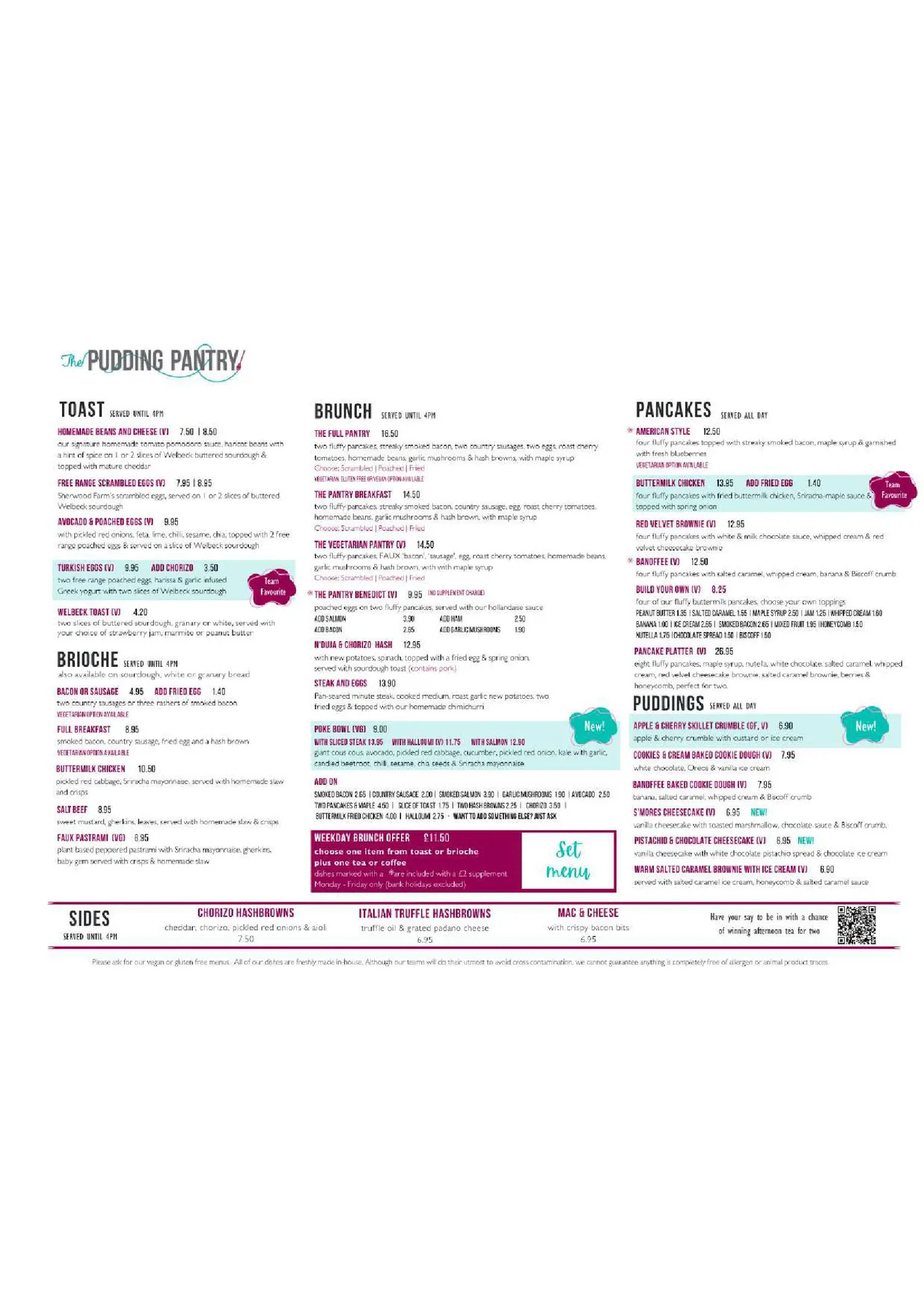 The Pudding Pantry Beeston menu, page 1
