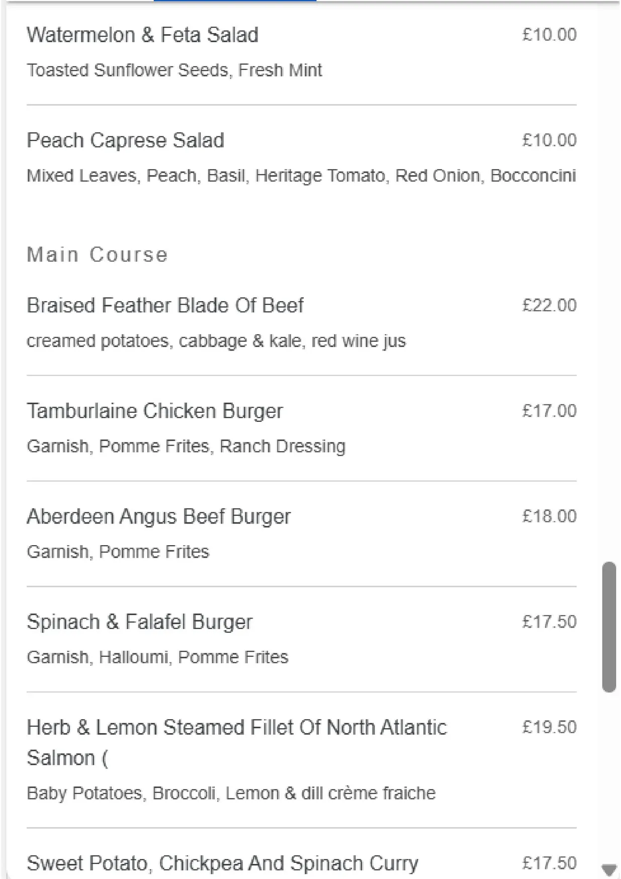 The Tamburlaine Restaurant & Bar menu, page 7