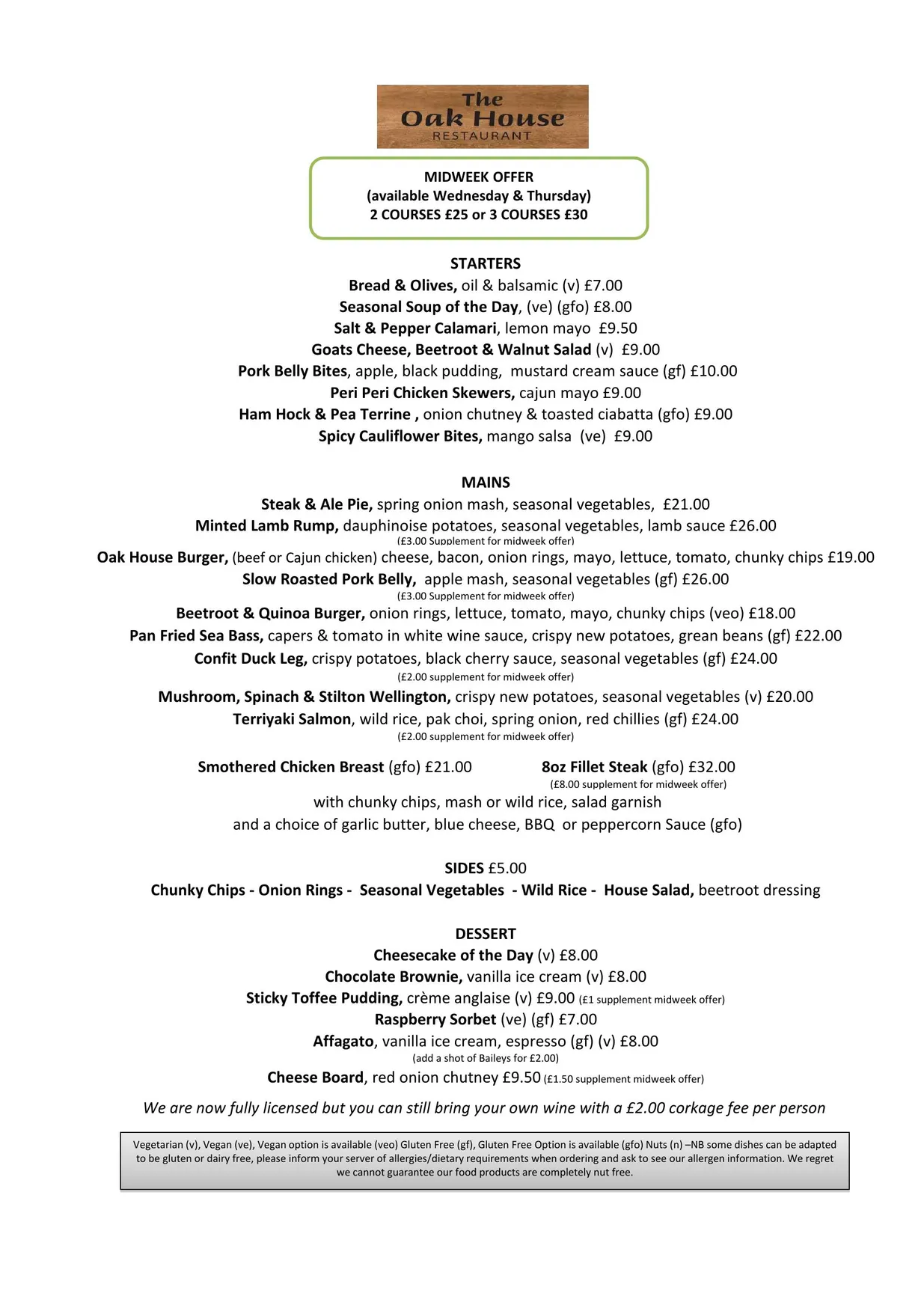 Oak House Restaurant menu, page 5