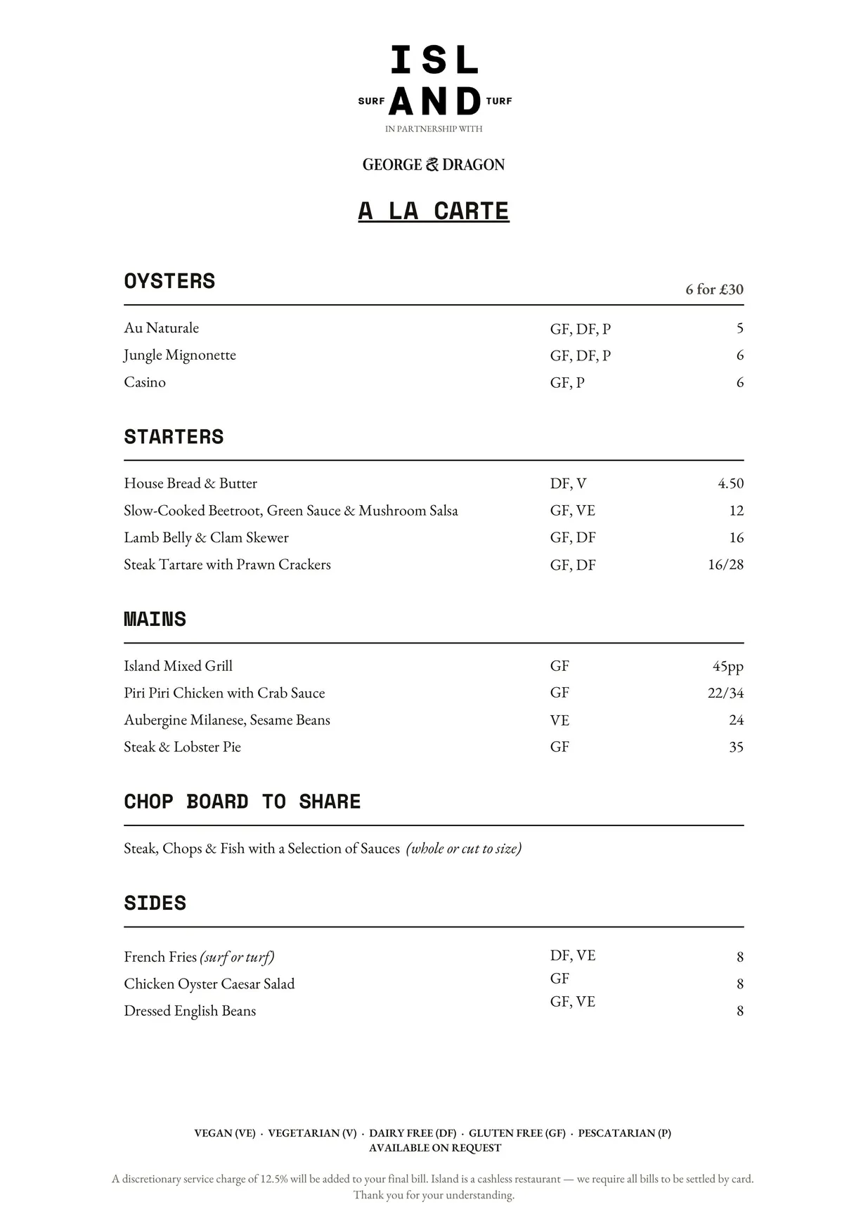 Island menu, page 1