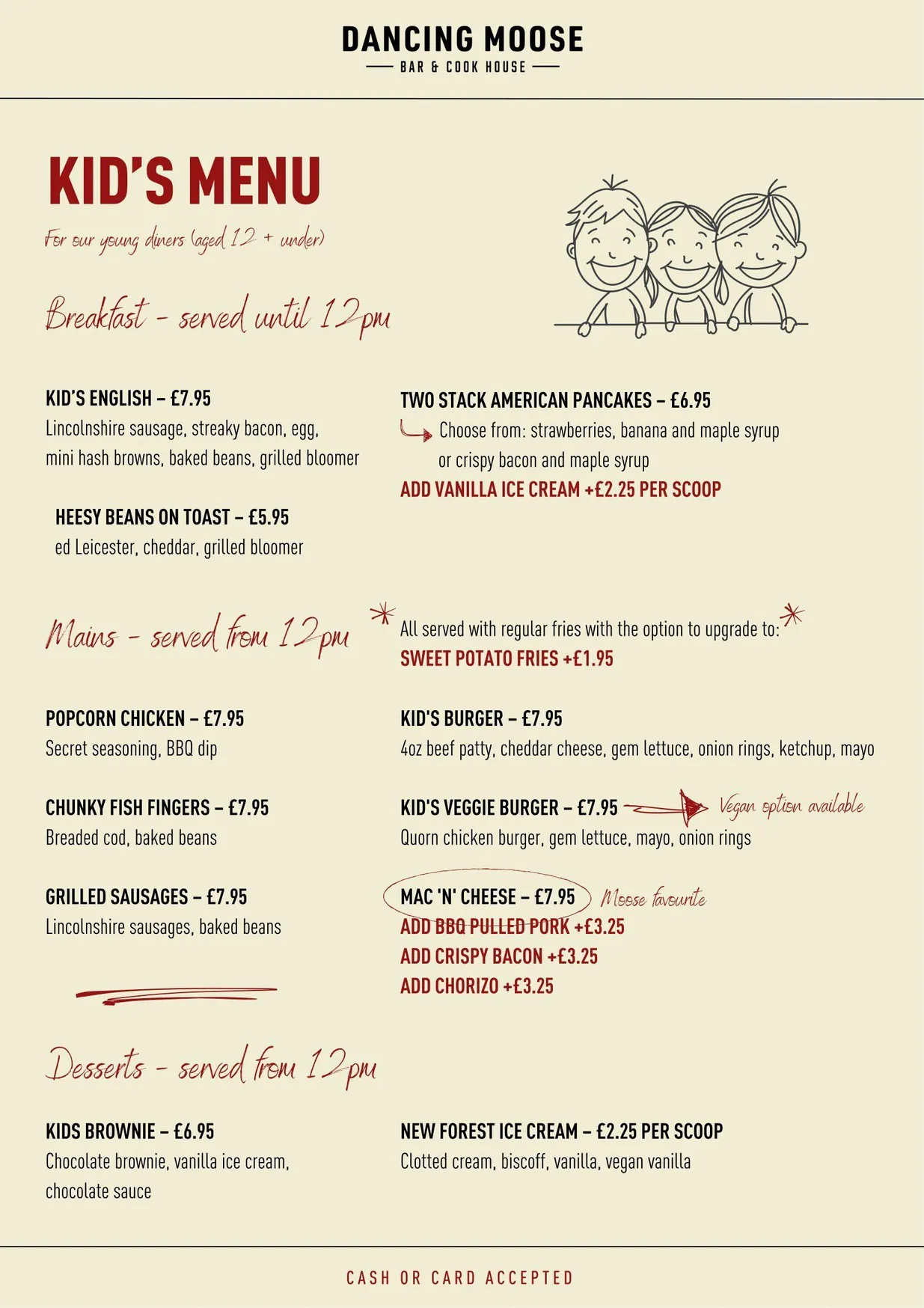 The Dancing Moose menu, page 7