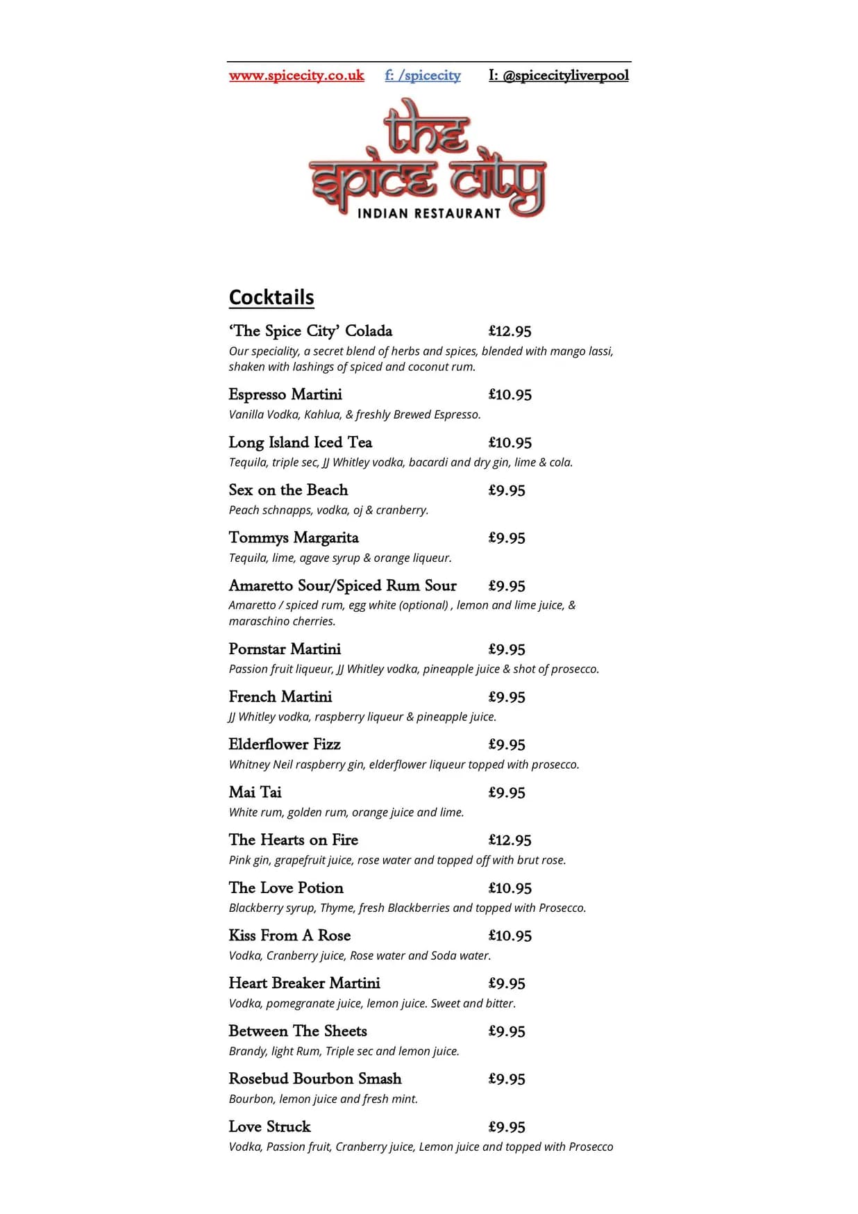 Spice City menu, page 4