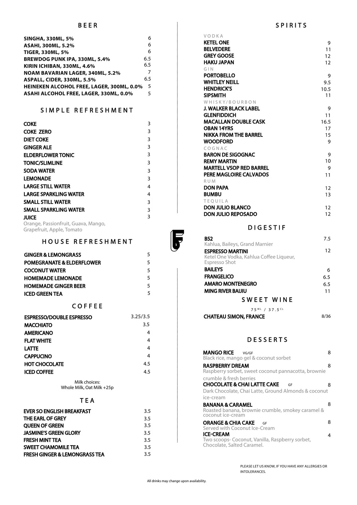 Foley's menu, page 2