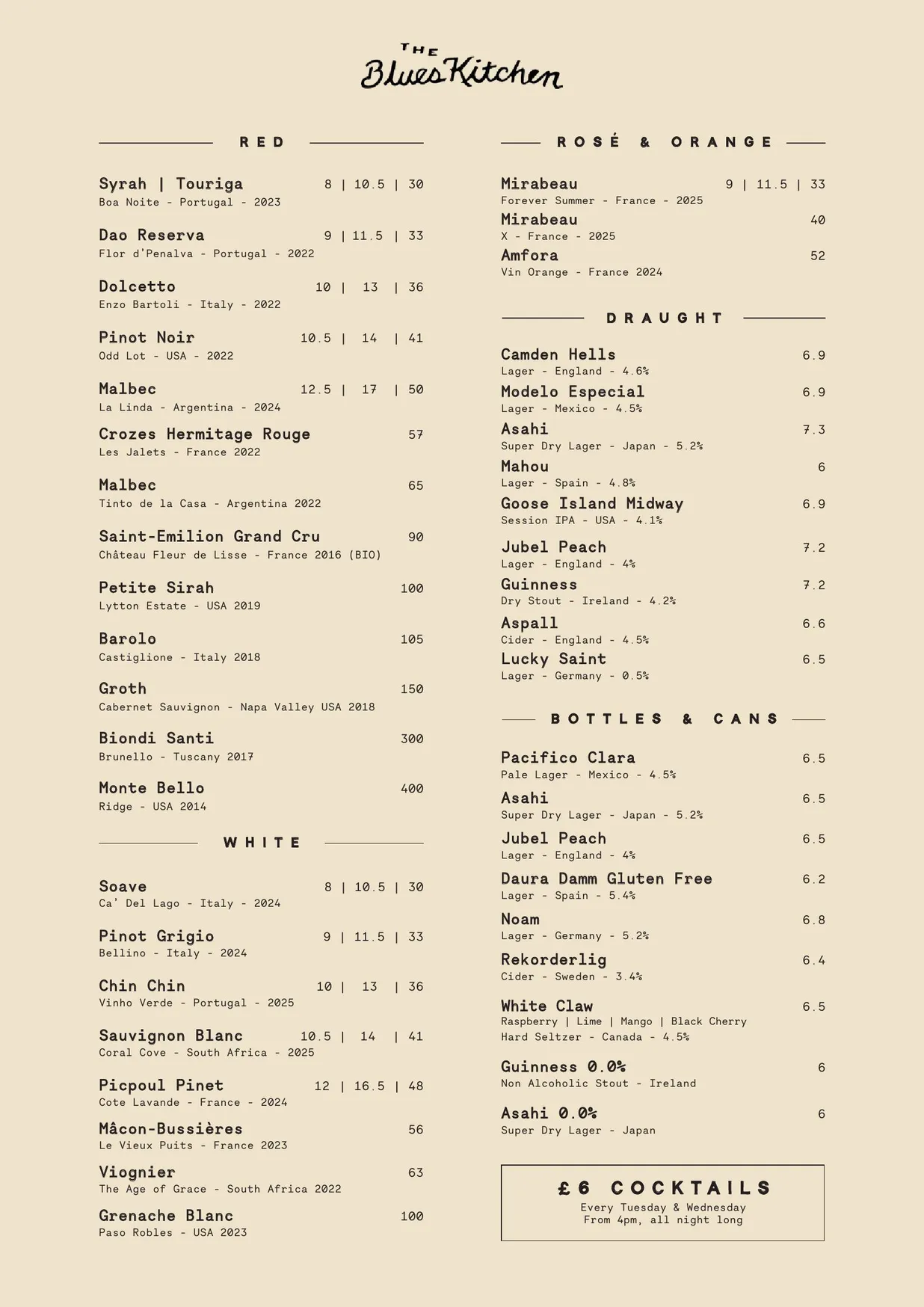 The Blues Kitchen menu, page 2