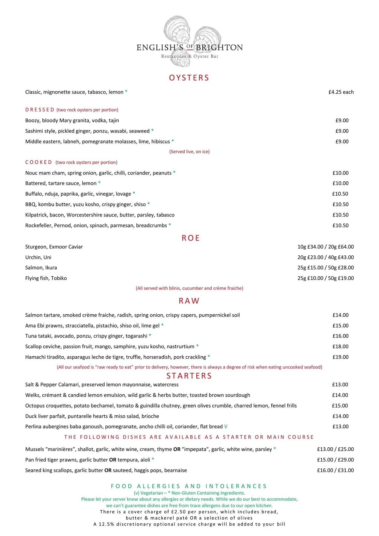 English's menu, page 1