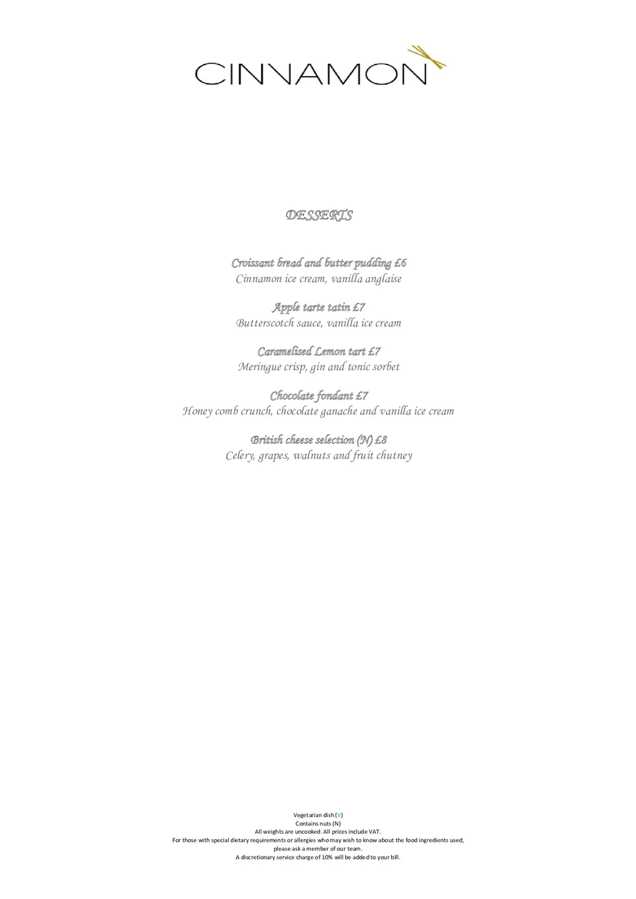 Cinnamon Restaurant menu, page 2