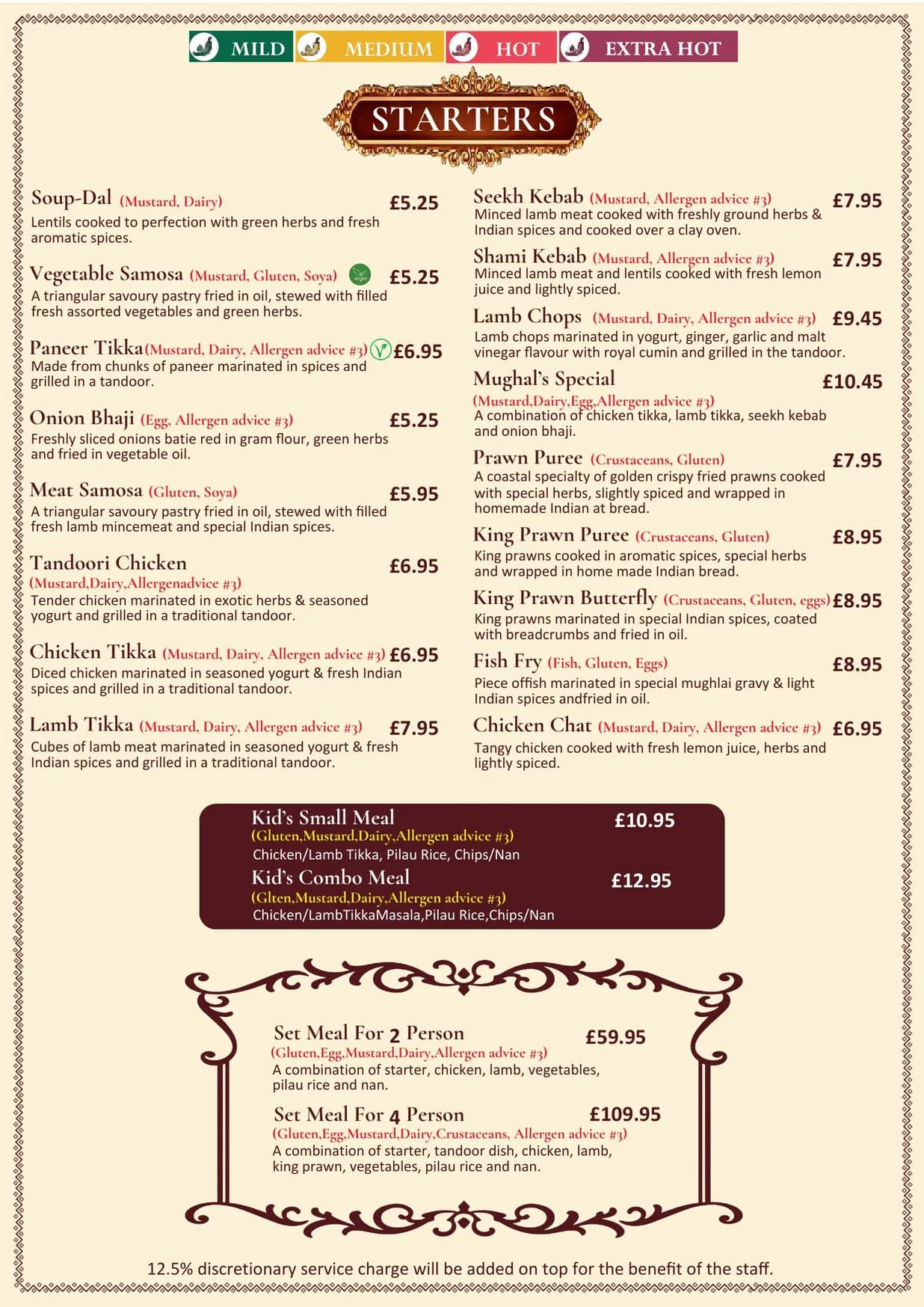 The Mughals menu, page 3
