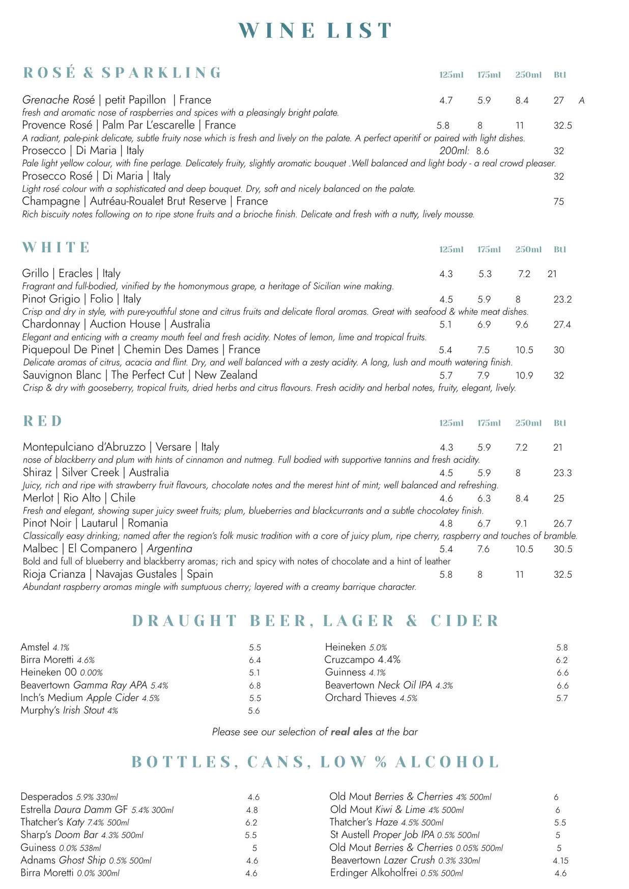 The Eastfield Pub menu, page 3