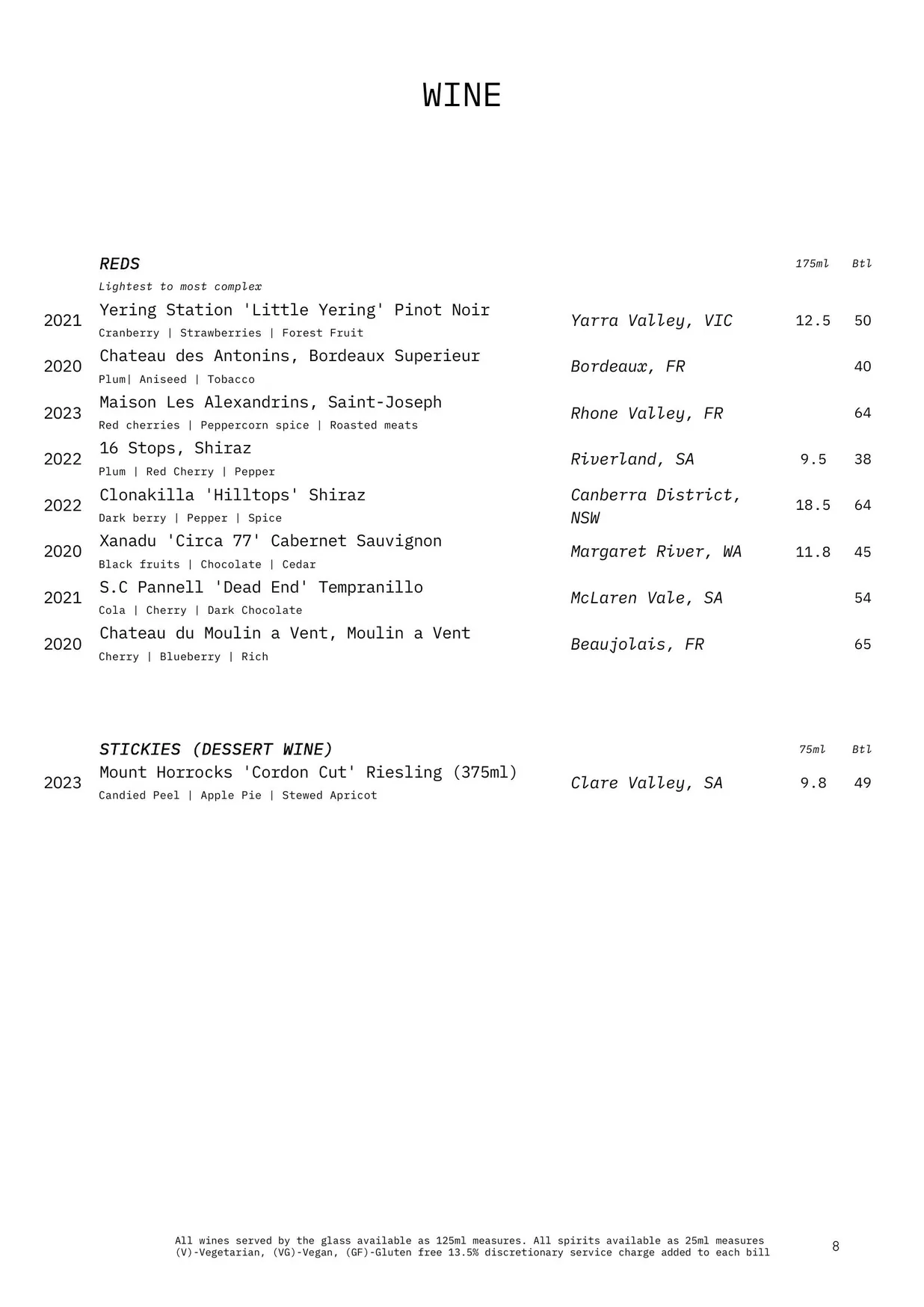 Glamarama Green menu, page 10
