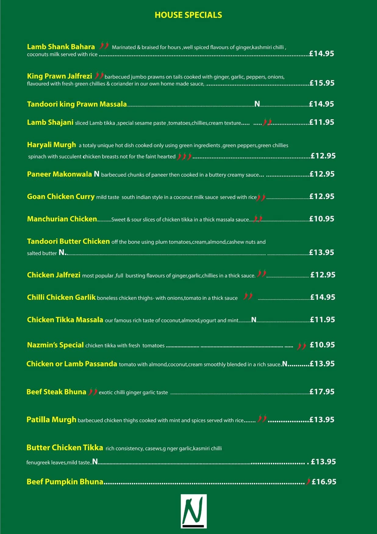 Nazmin's Indian Restaurant menu, page 6
