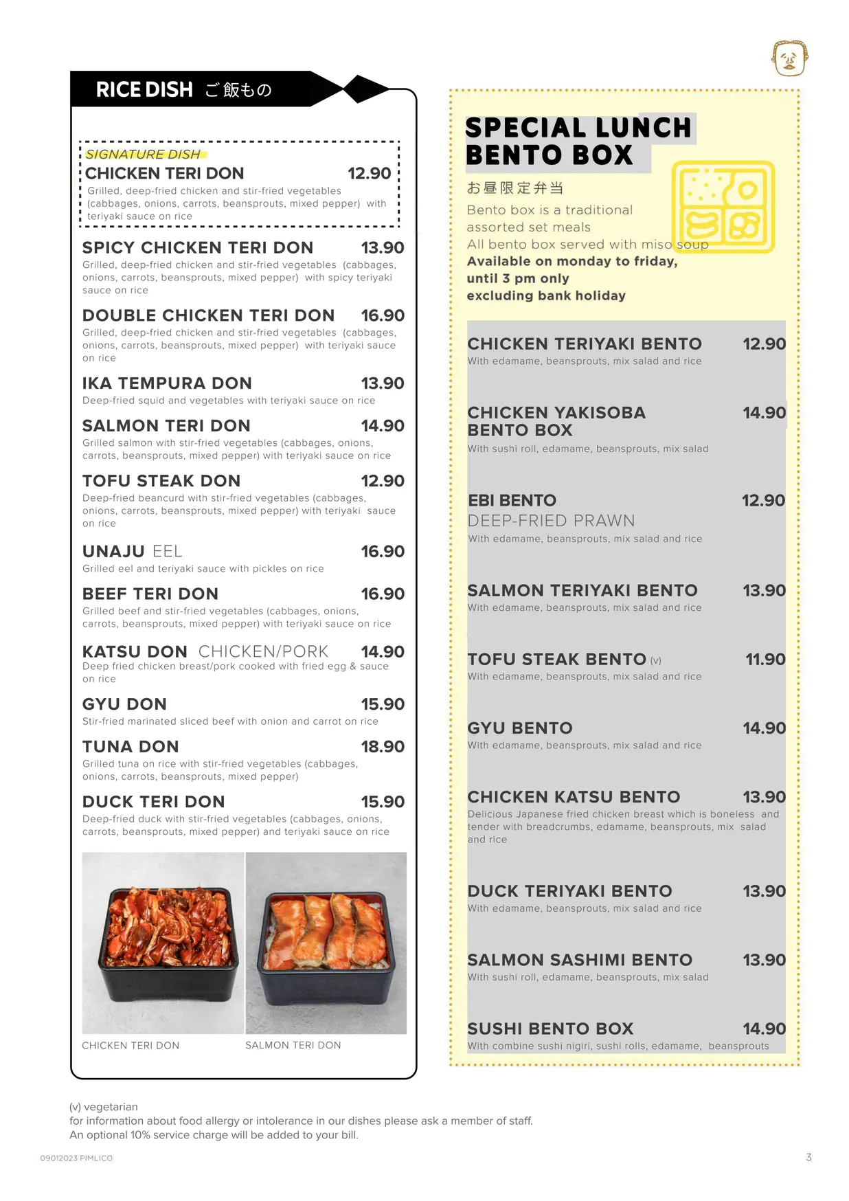 Taro menu, page 3
