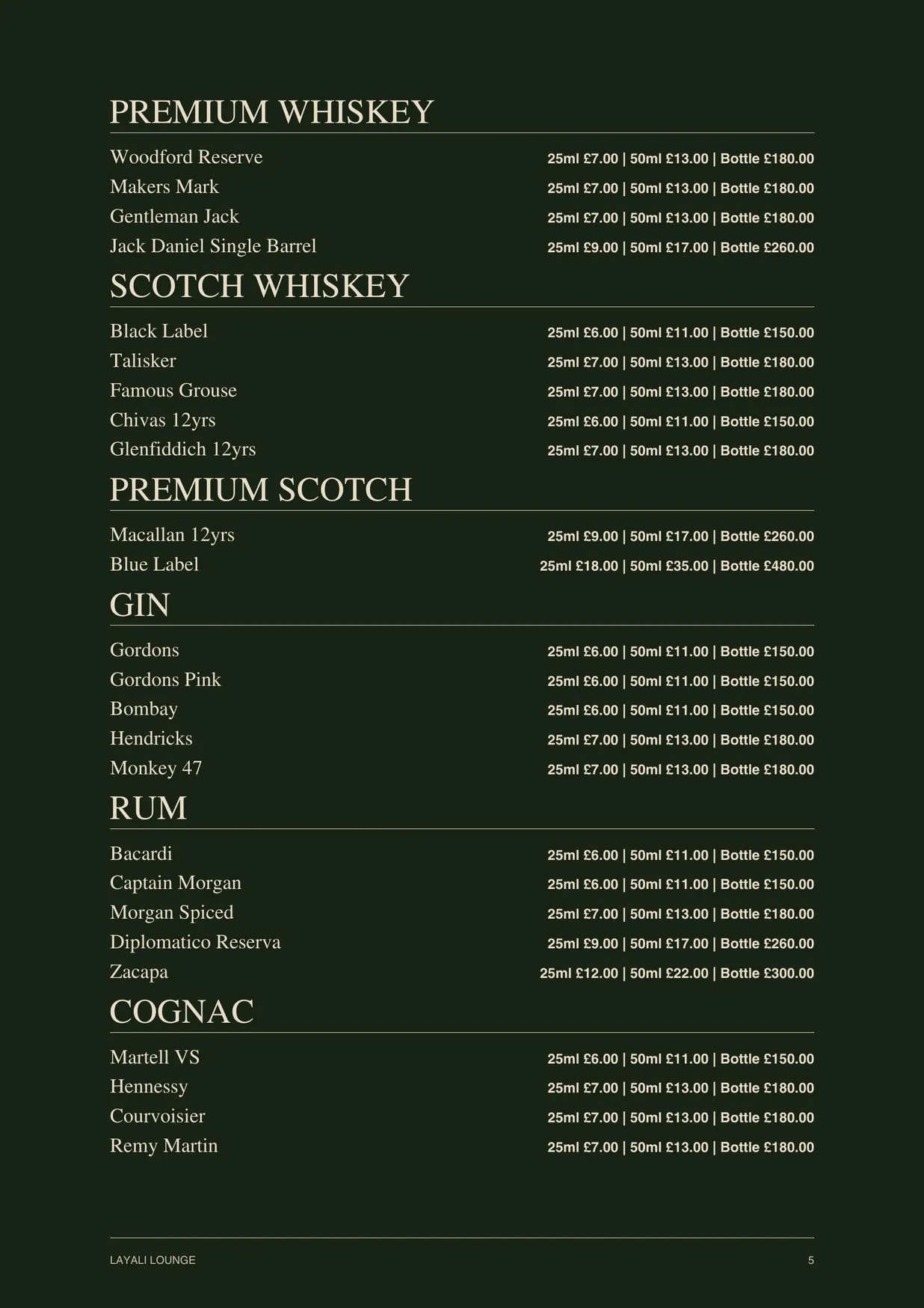 Layali Lounge menu, page 10