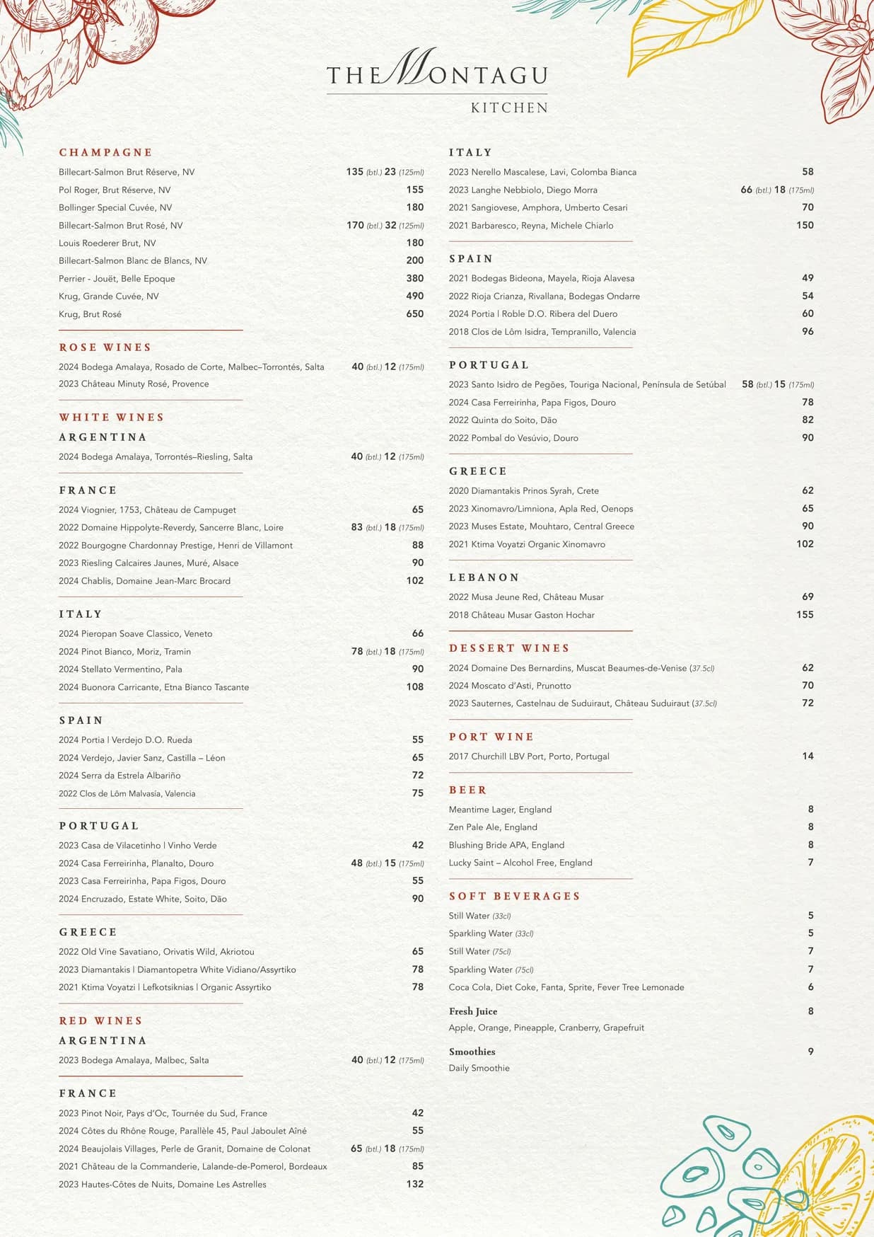The Montagu Kitchen menu, page 2