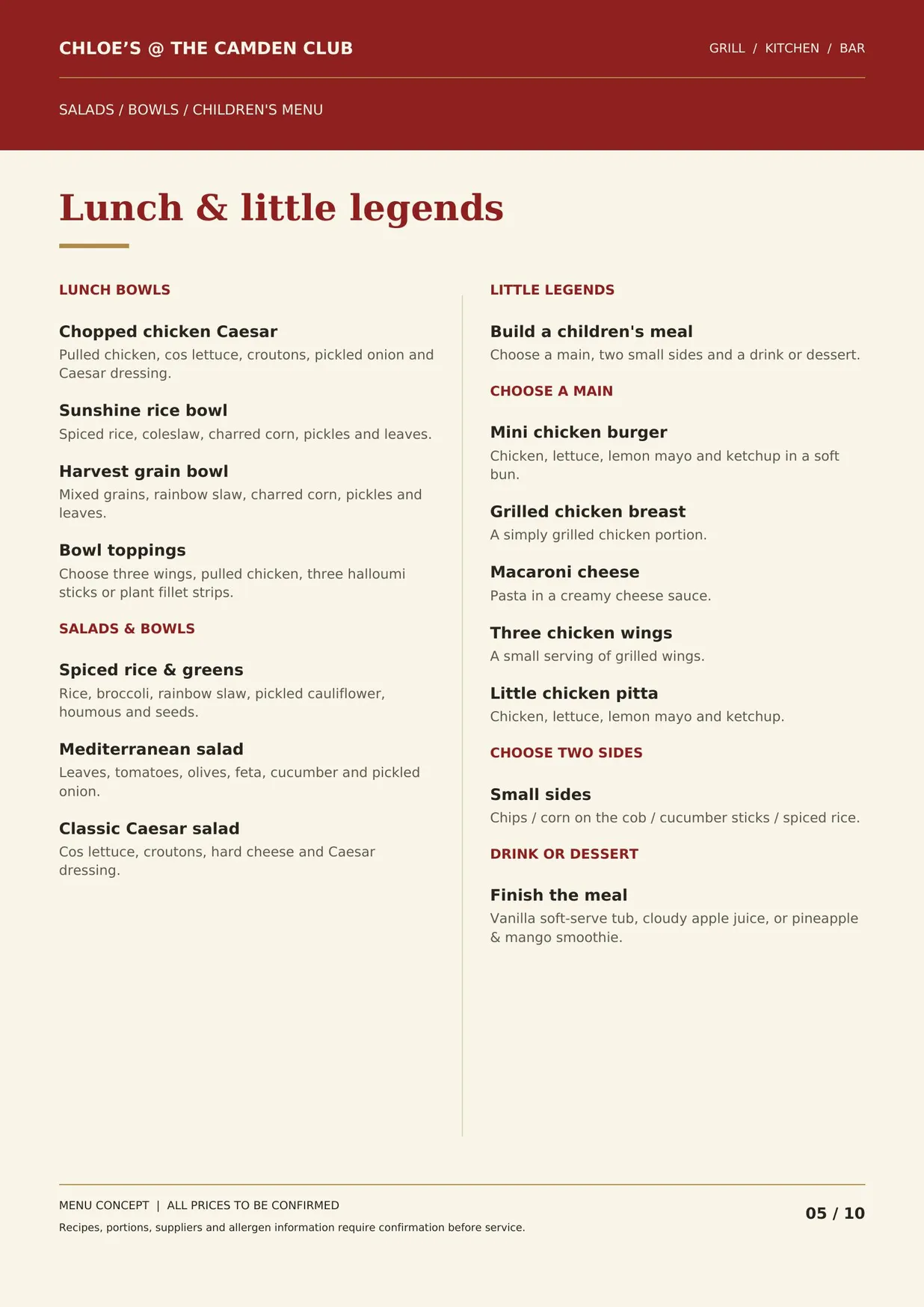 Chloe's @ The Camden Club menu, page 5