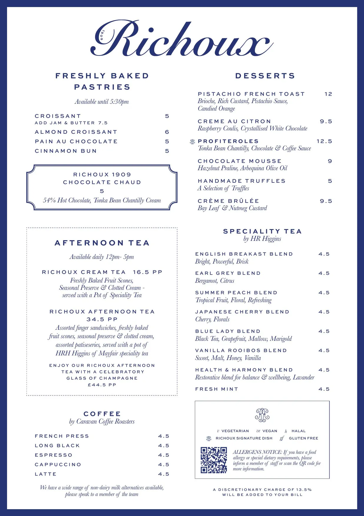 Richoux Oxford Circus menu, page 10