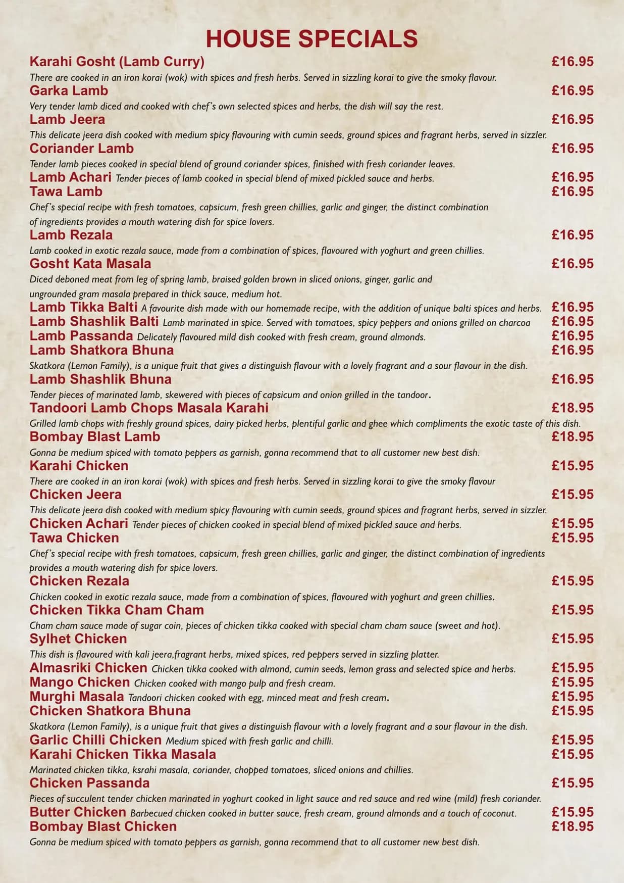 Bengal Village menu, page 2