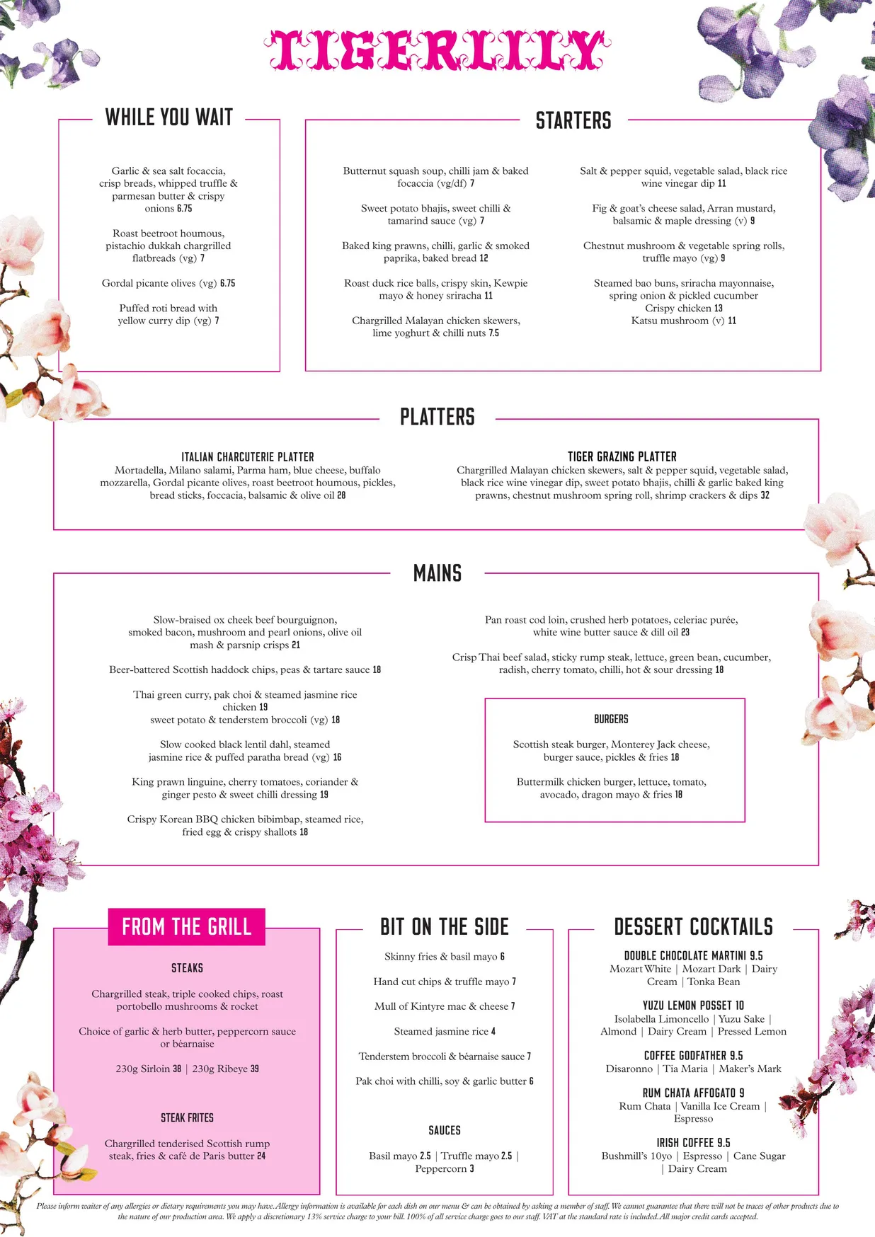 Tigerlily menu, page 4