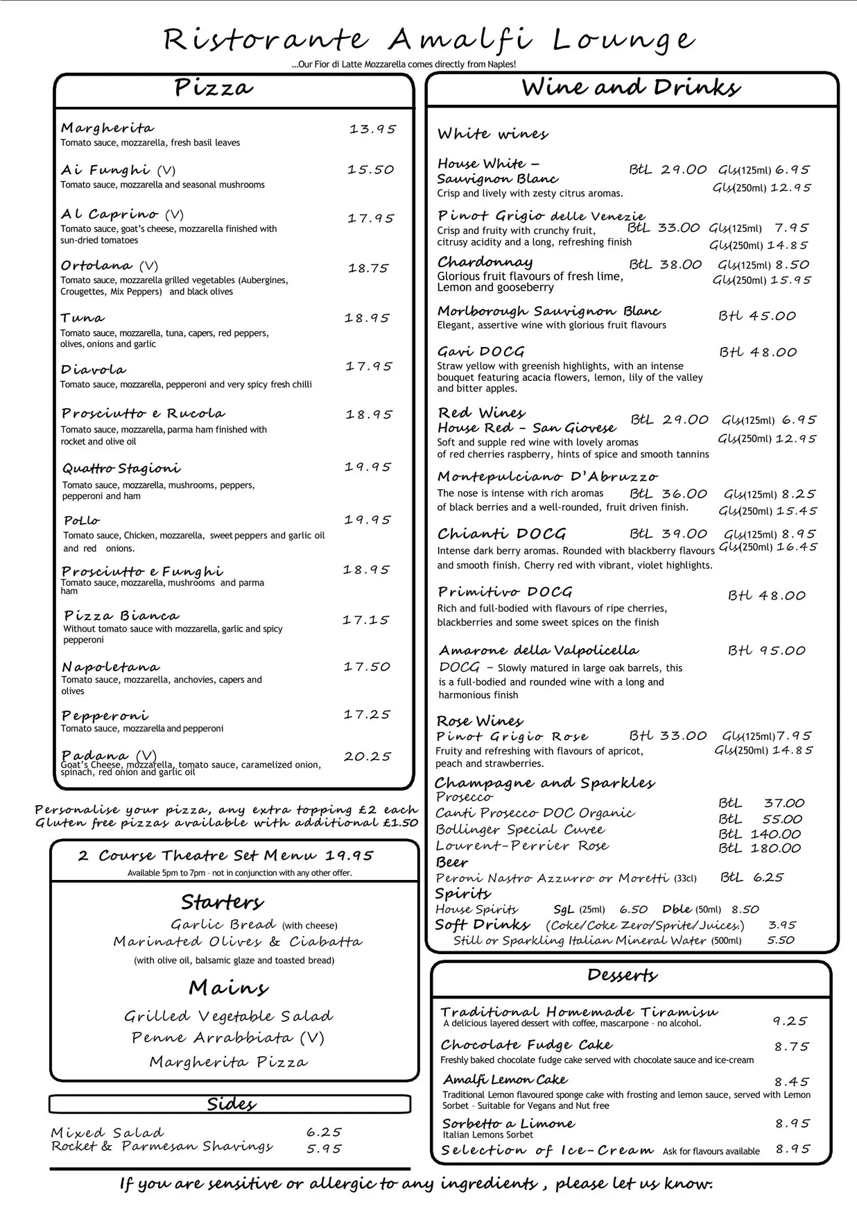 Amalfi Lounge Covent Garden menu, page 2