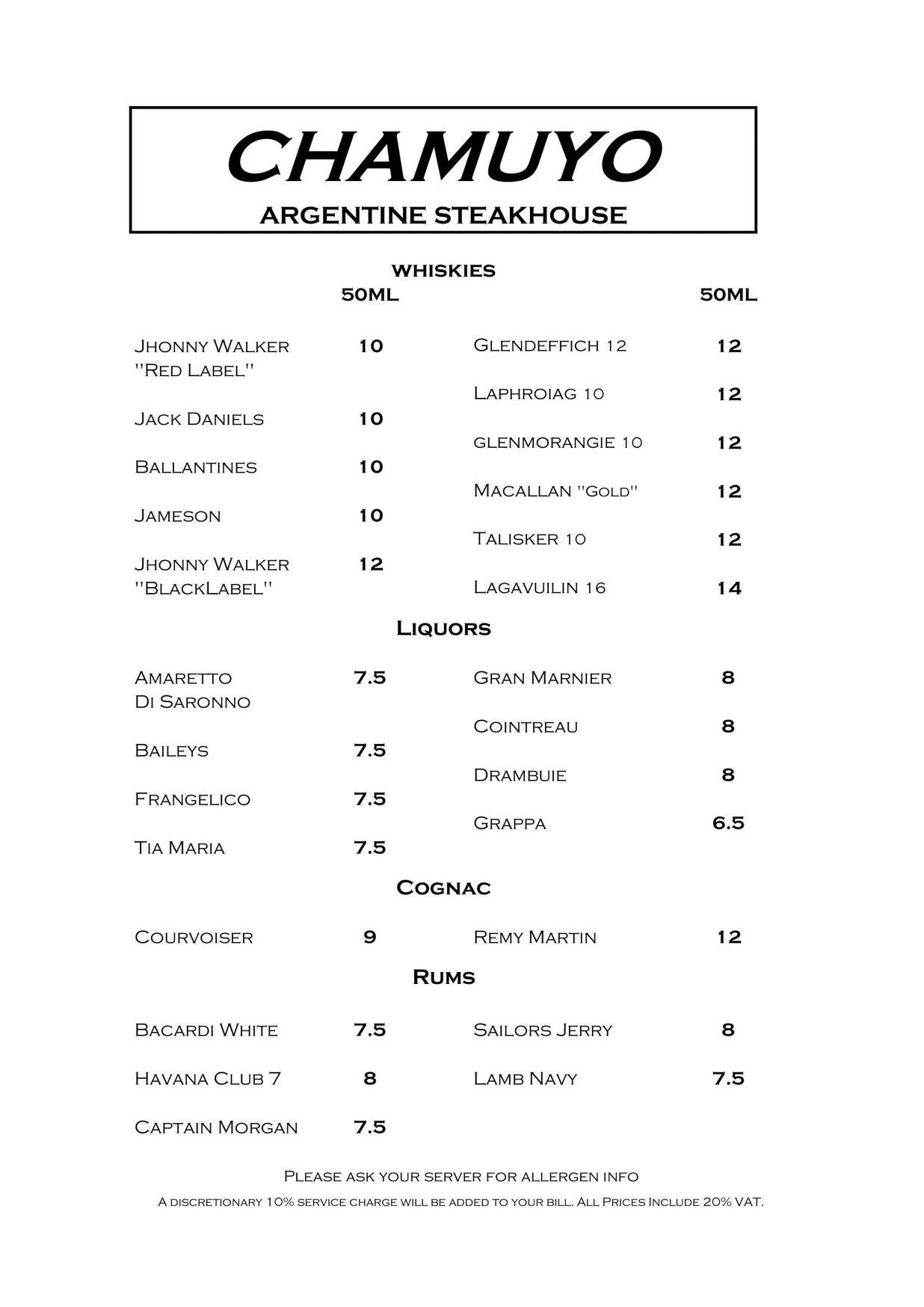 Chamuyo menu, page 6