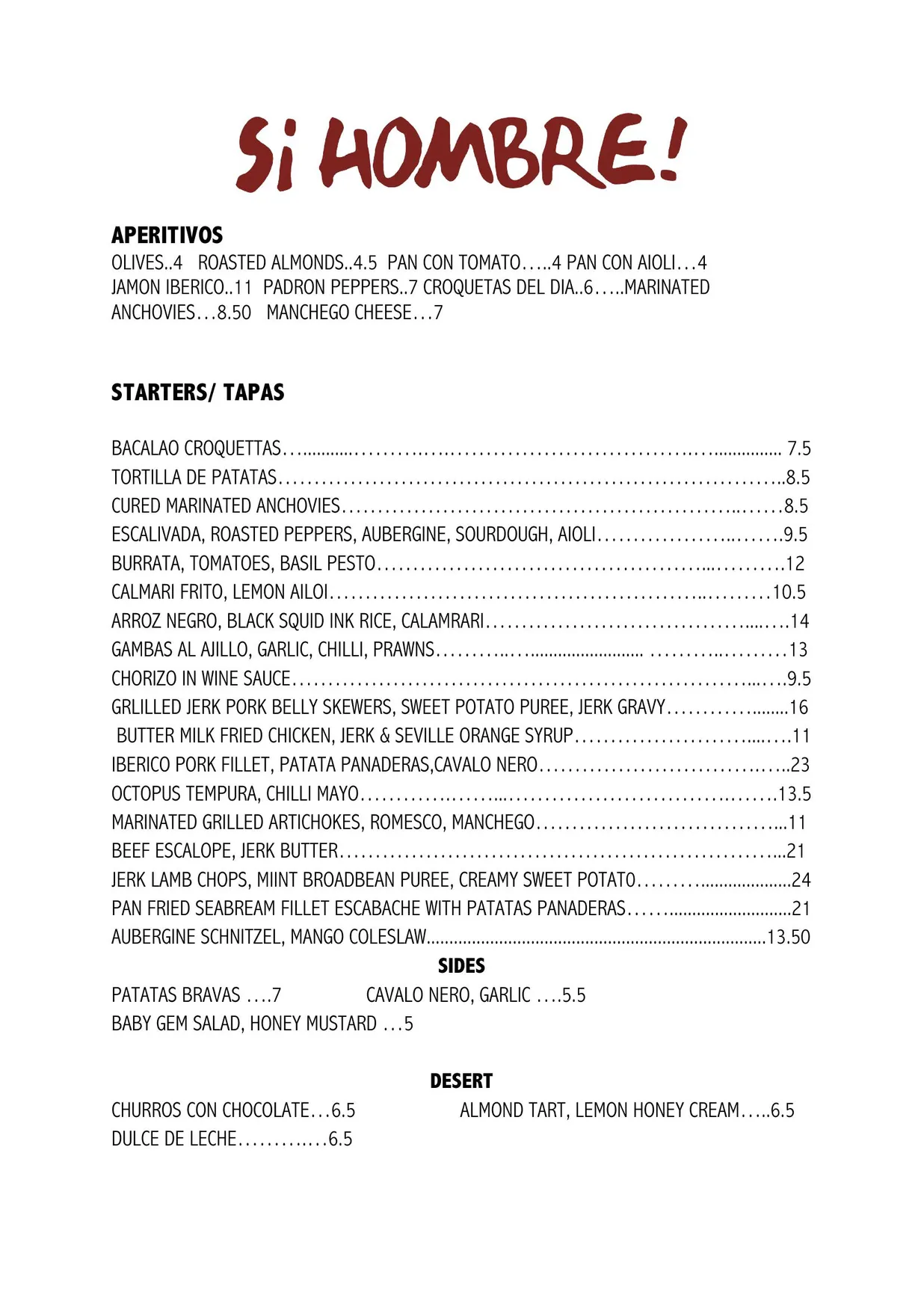 Si Hombre! menu, page 1