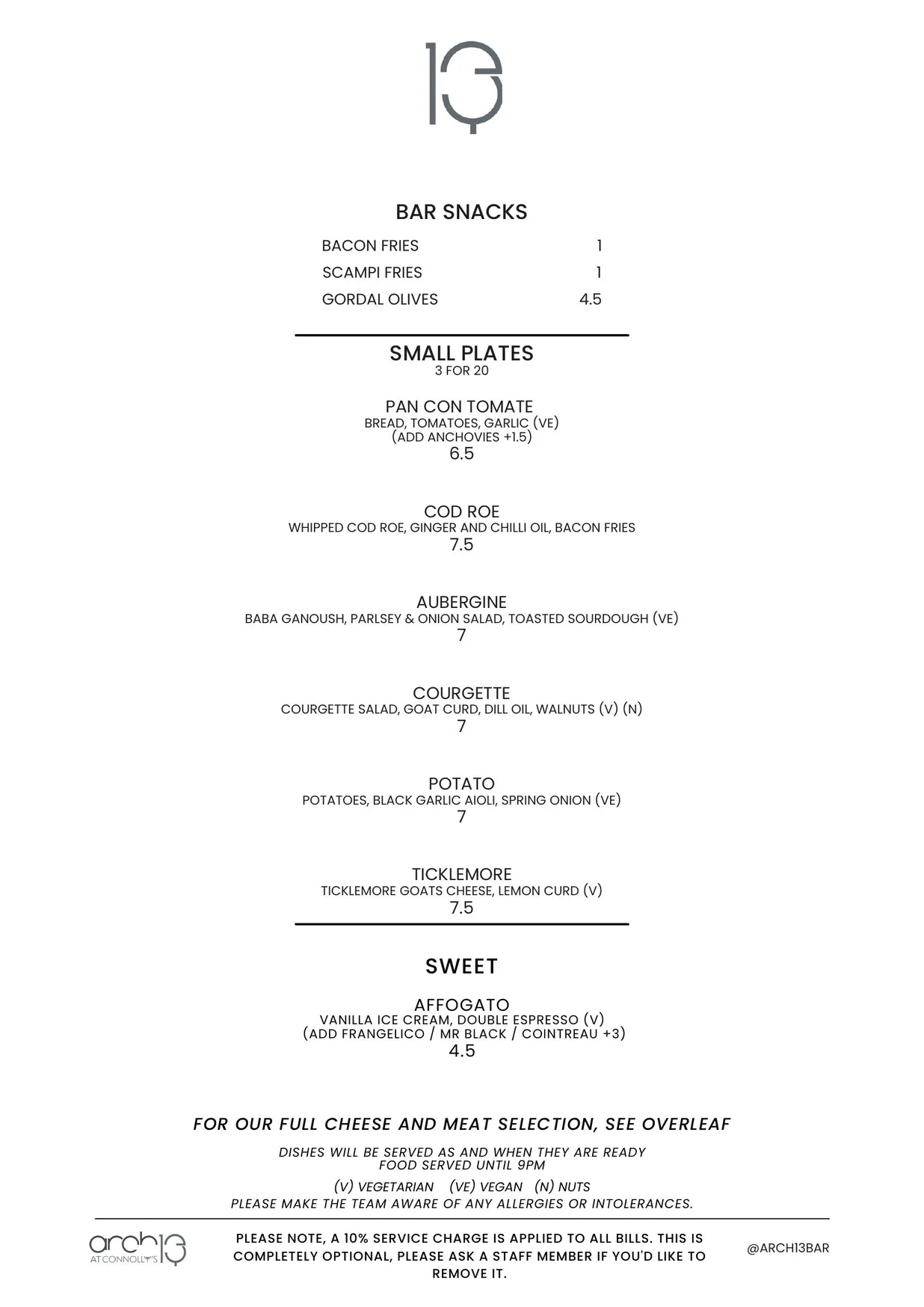 Arch 13 menu, page 1