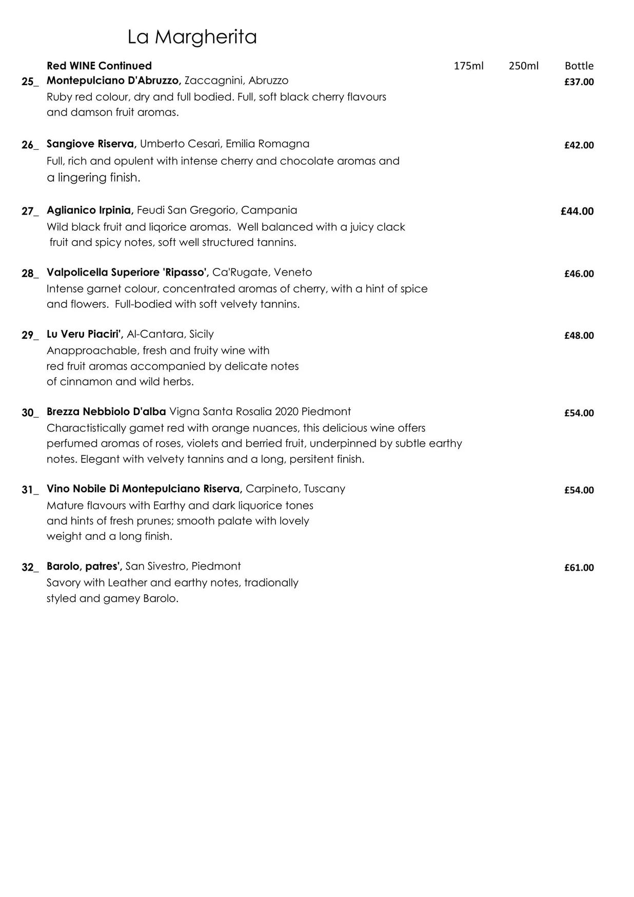 La Margherita menu, page 4