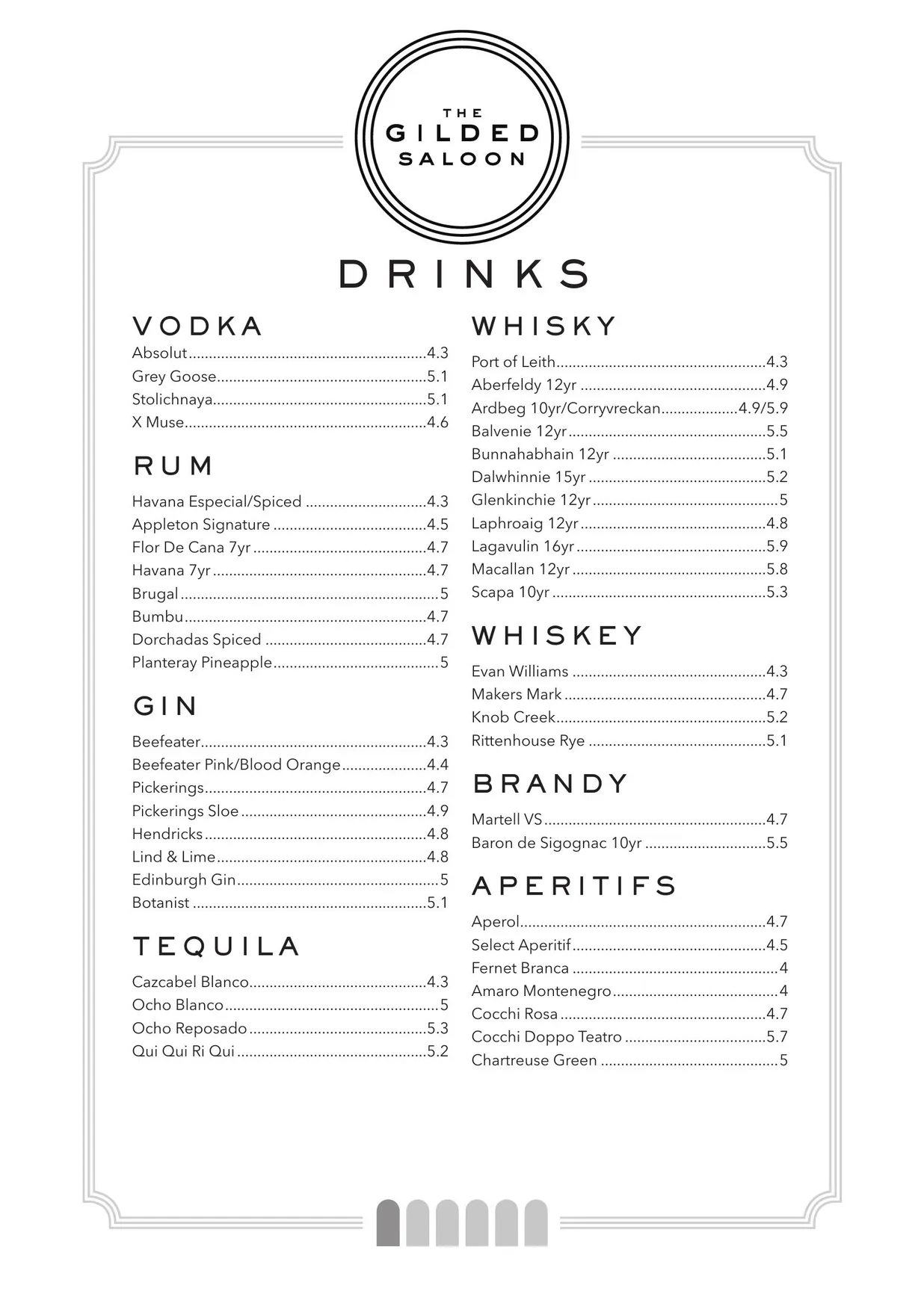 The Gilded Saloon menu, page 5