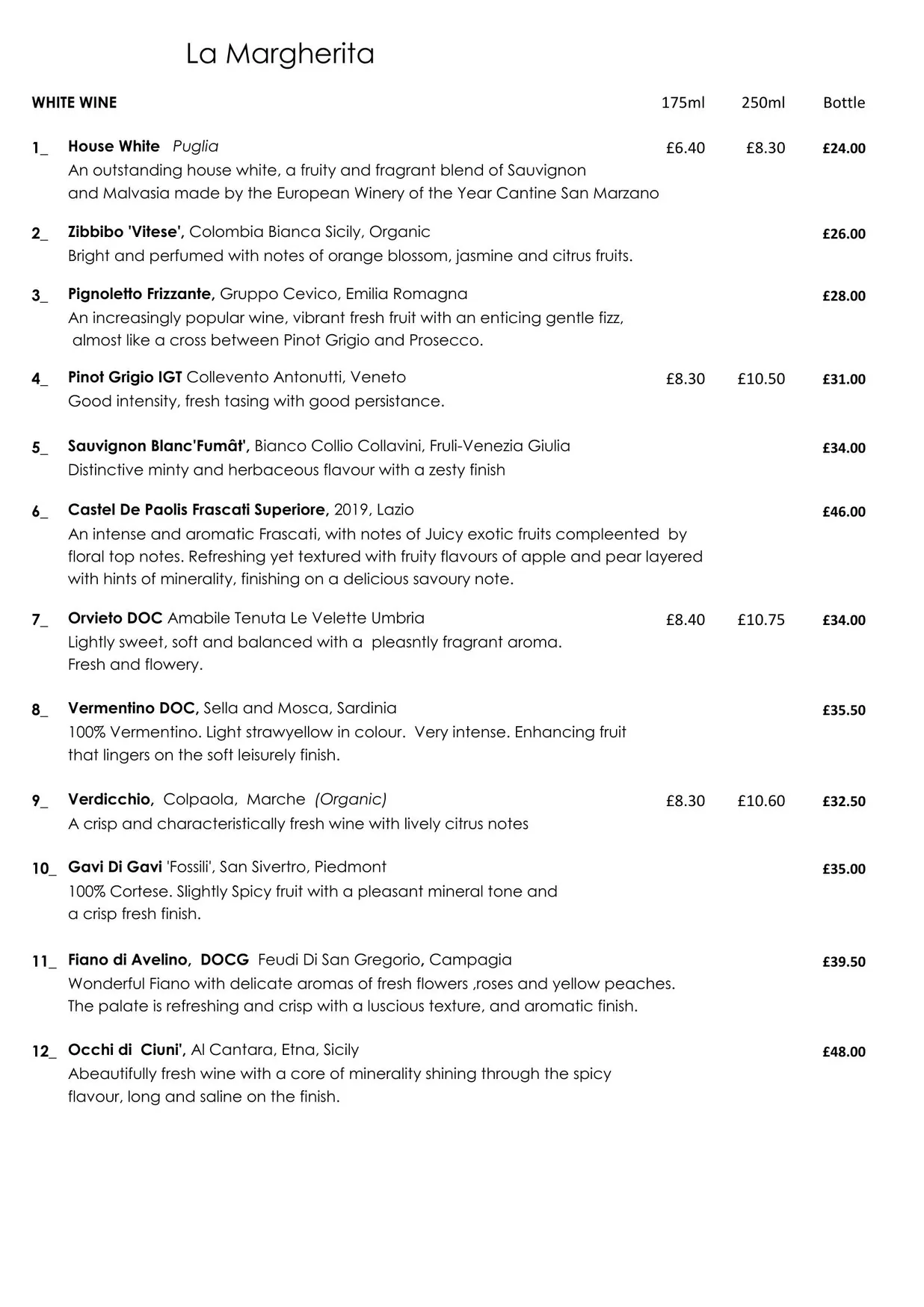 La Margherita menu, page 2