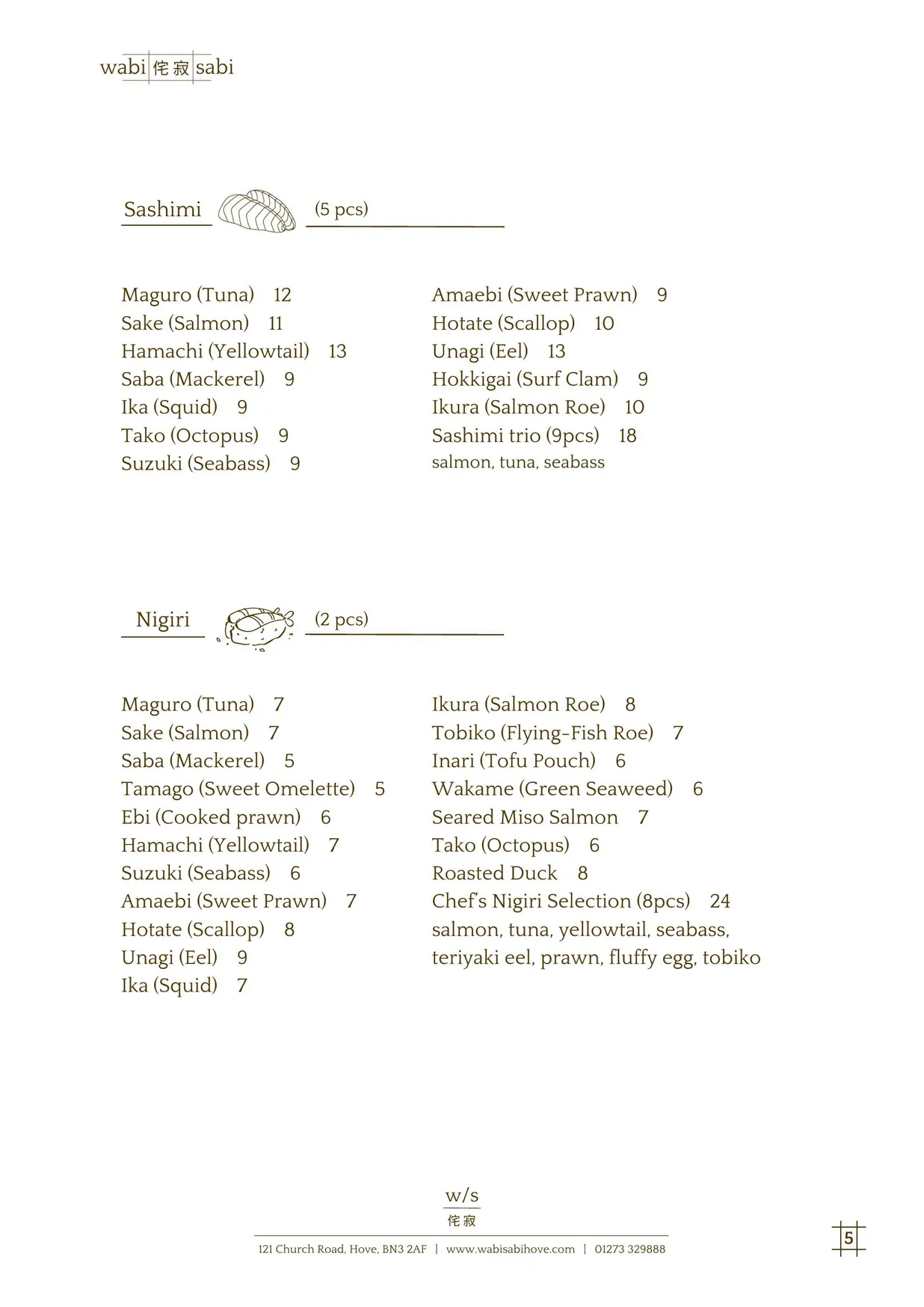 Wabi Sabi menu, page 6