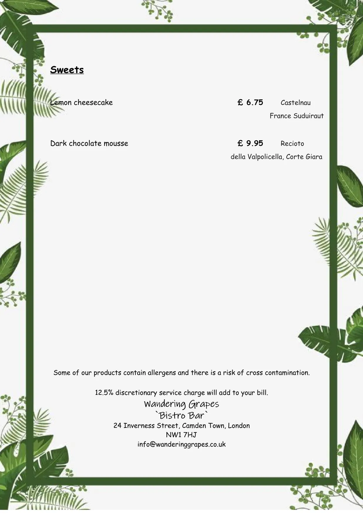 Wandering Grapes menu, page 4