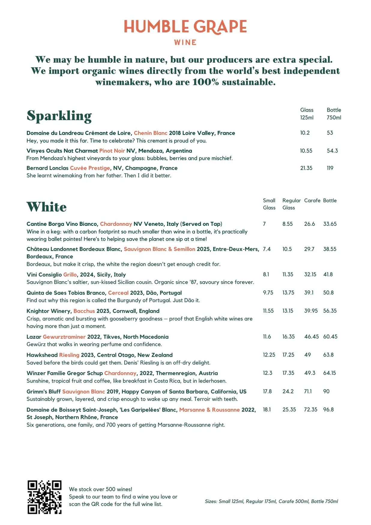 Humble Grape Fleet Street menu, page 4