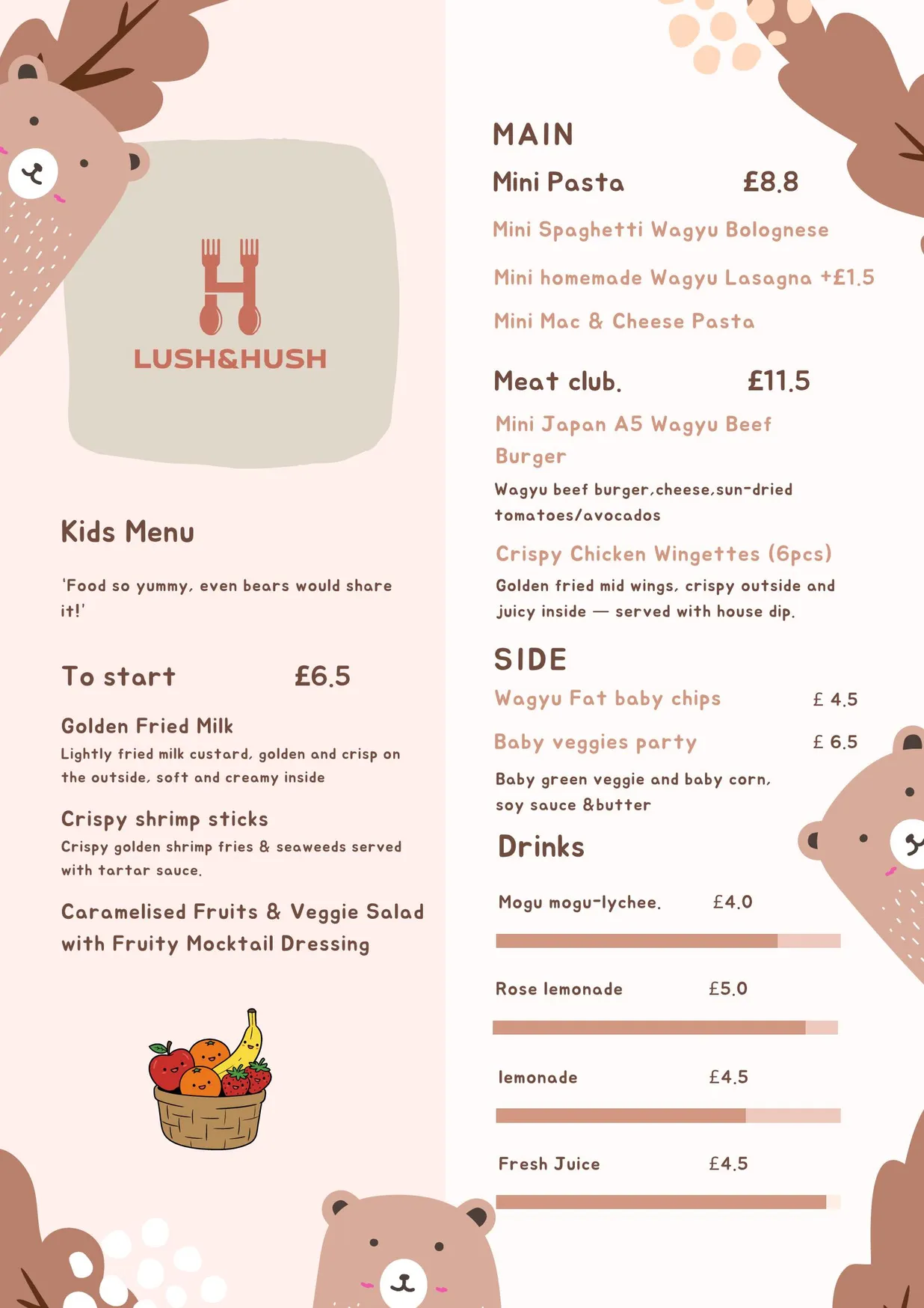 Lush and Hush menu, page 8