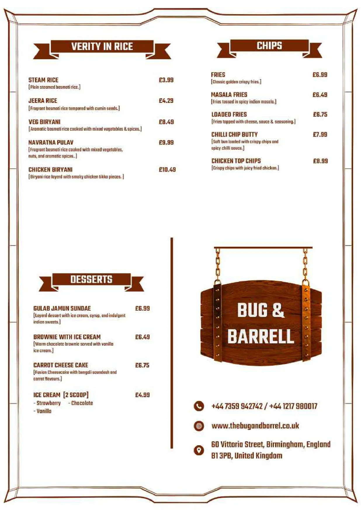 Bug and Barrell menu, page 4