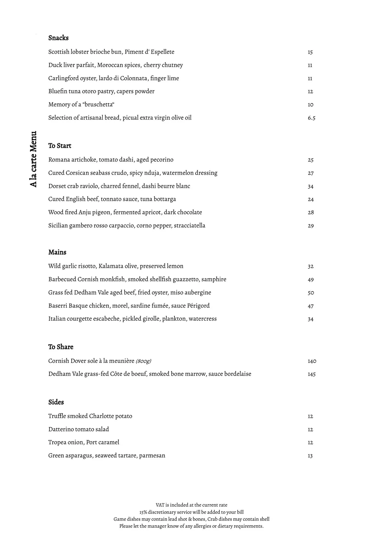 Galvin La Chapelle menu, page 1