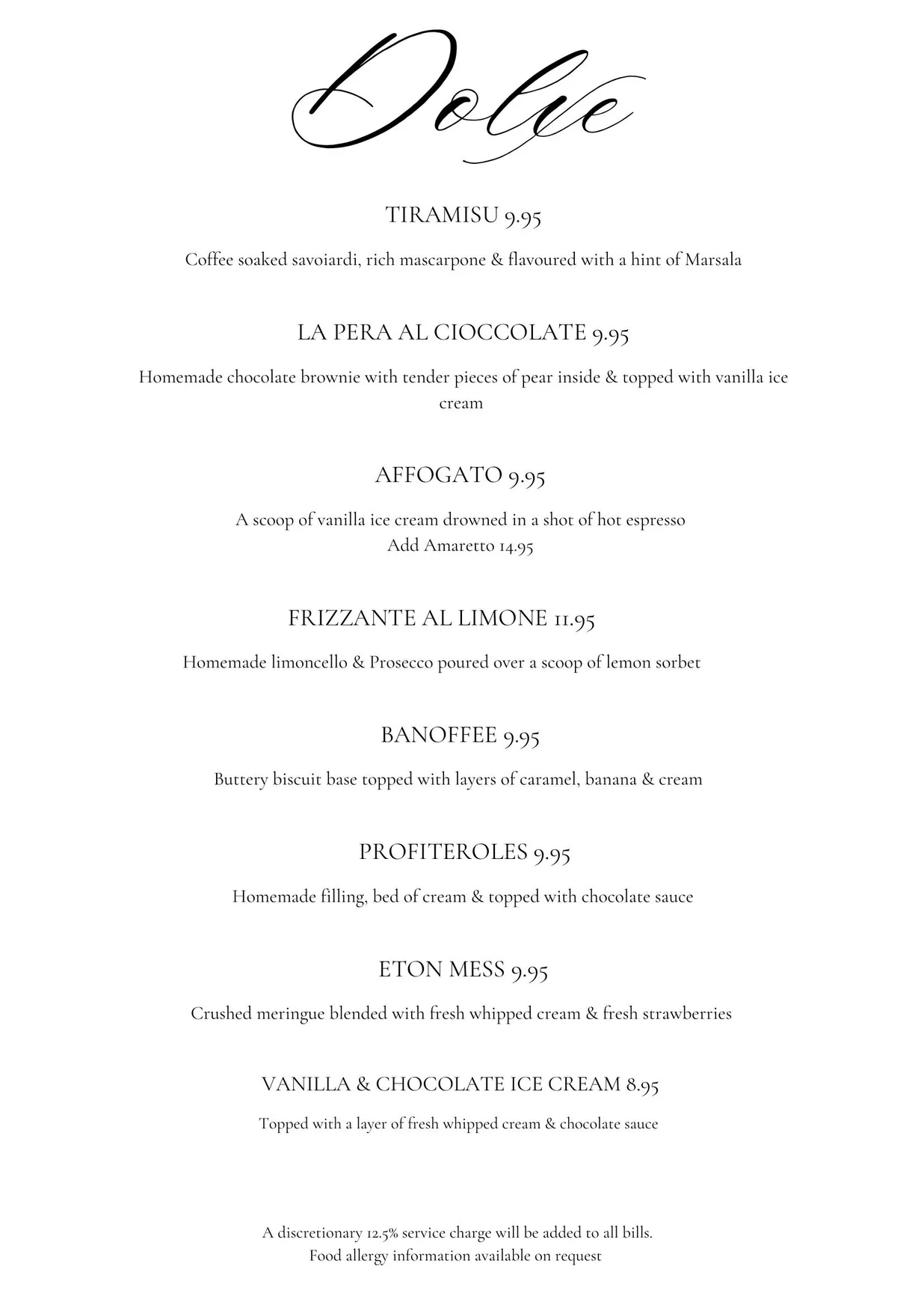 Il Bistro menu, page 2