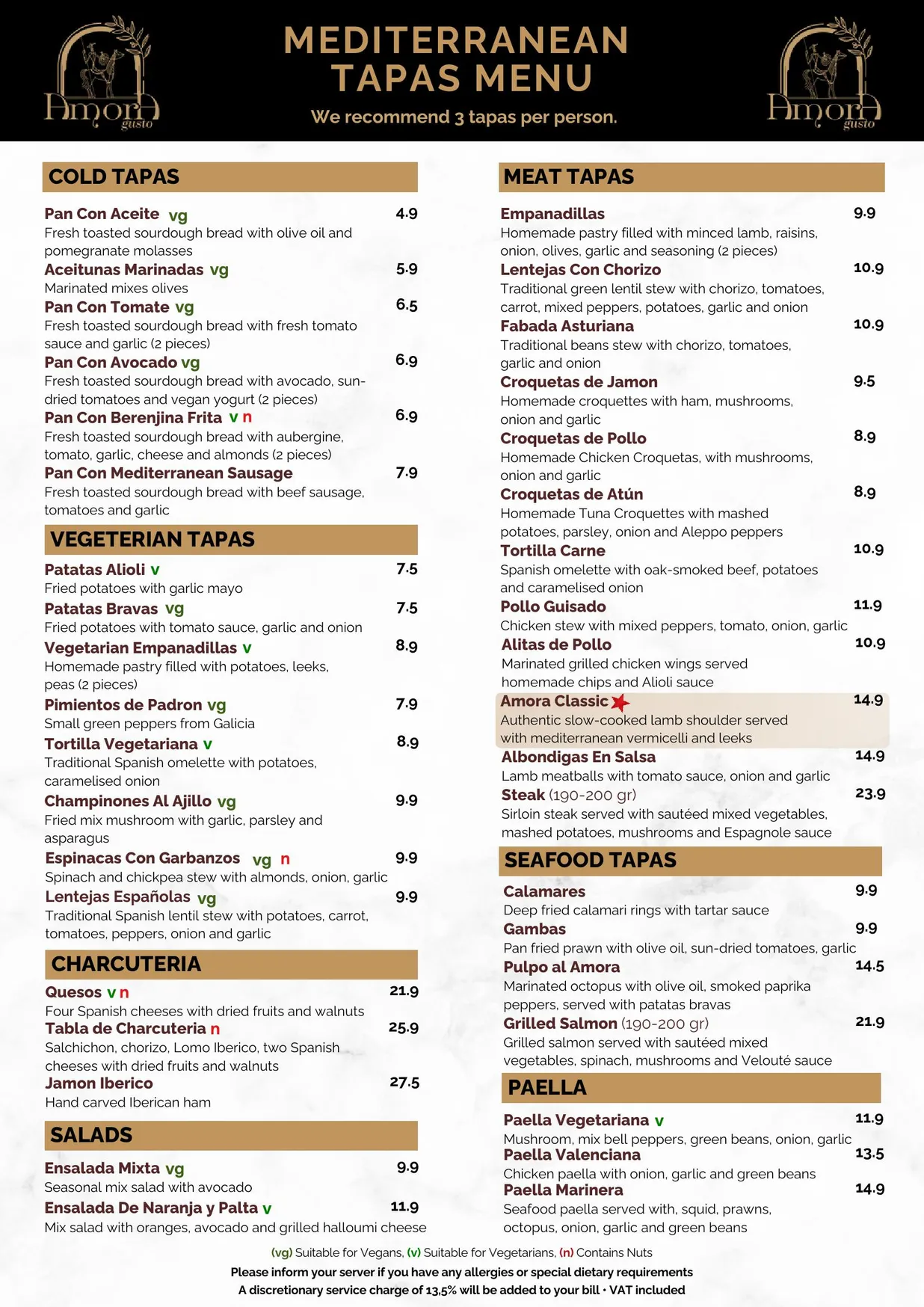 Amora Gusto menu, page 1