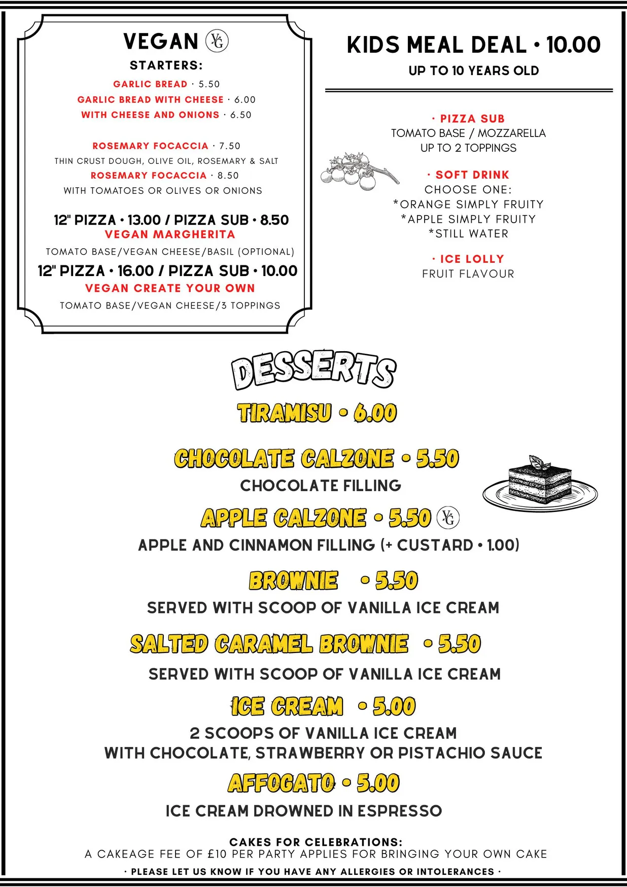 What A Pizza! menu, page 4