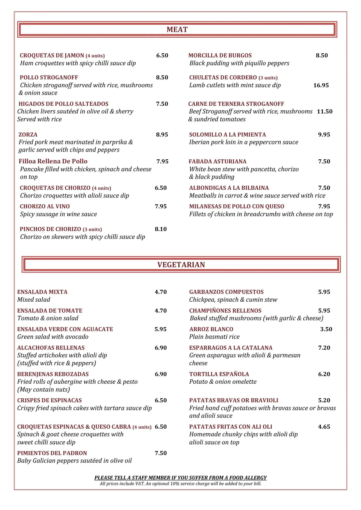 Los Molinos menu, page 2