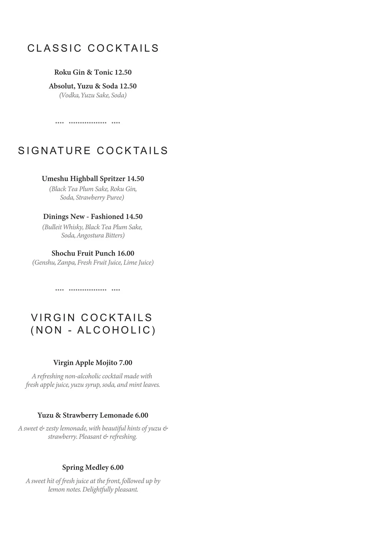 Dinings menu, page 4